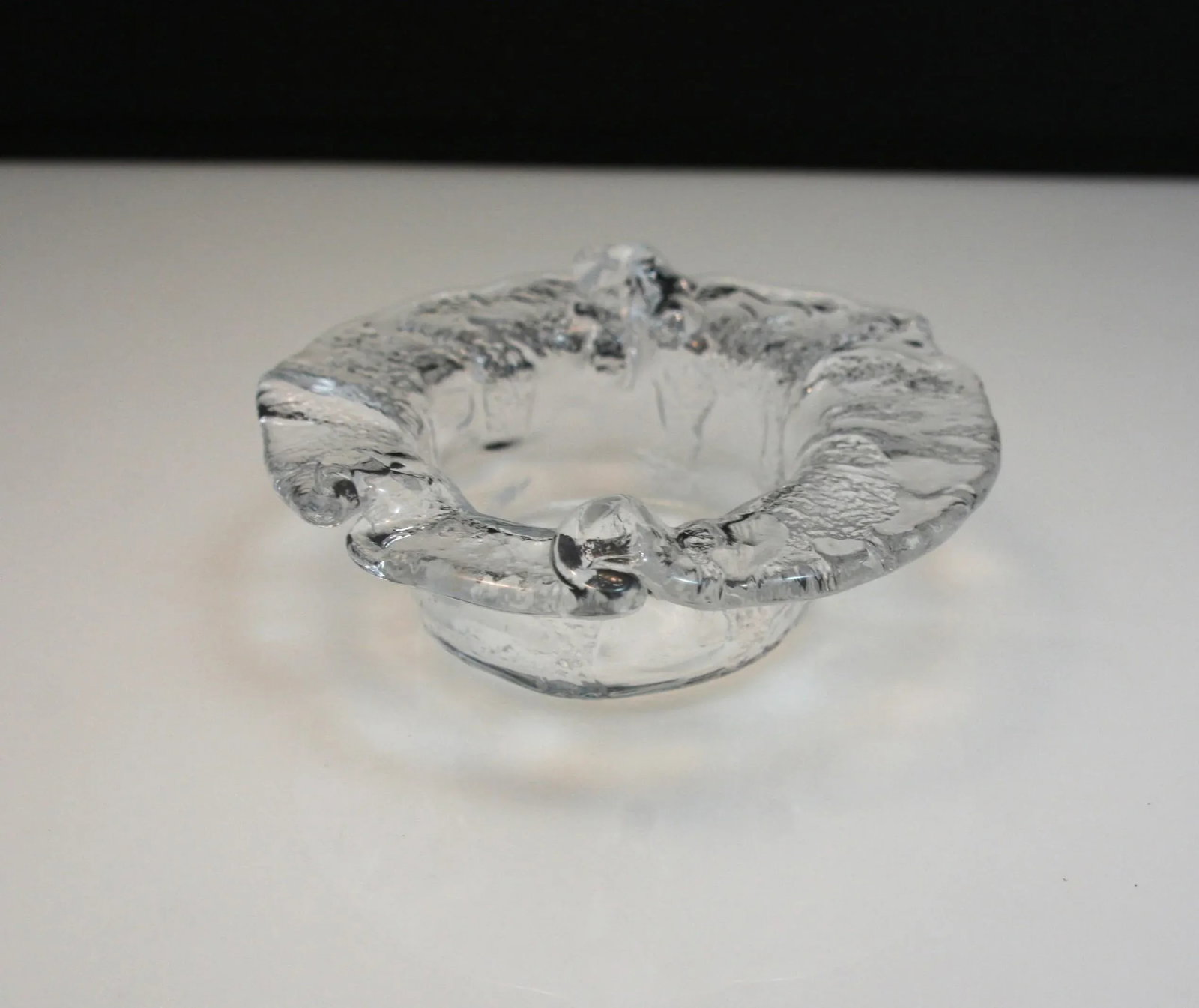 Mid Century Modern Swedish Ice Art Glass Freeform Textured Crystal Candle Holder - 5