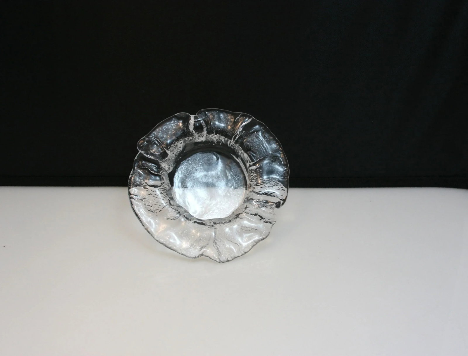 Mid Century Modern Swedish Ice Art Glass Freeform Textured Crystal Candle Holder - 6