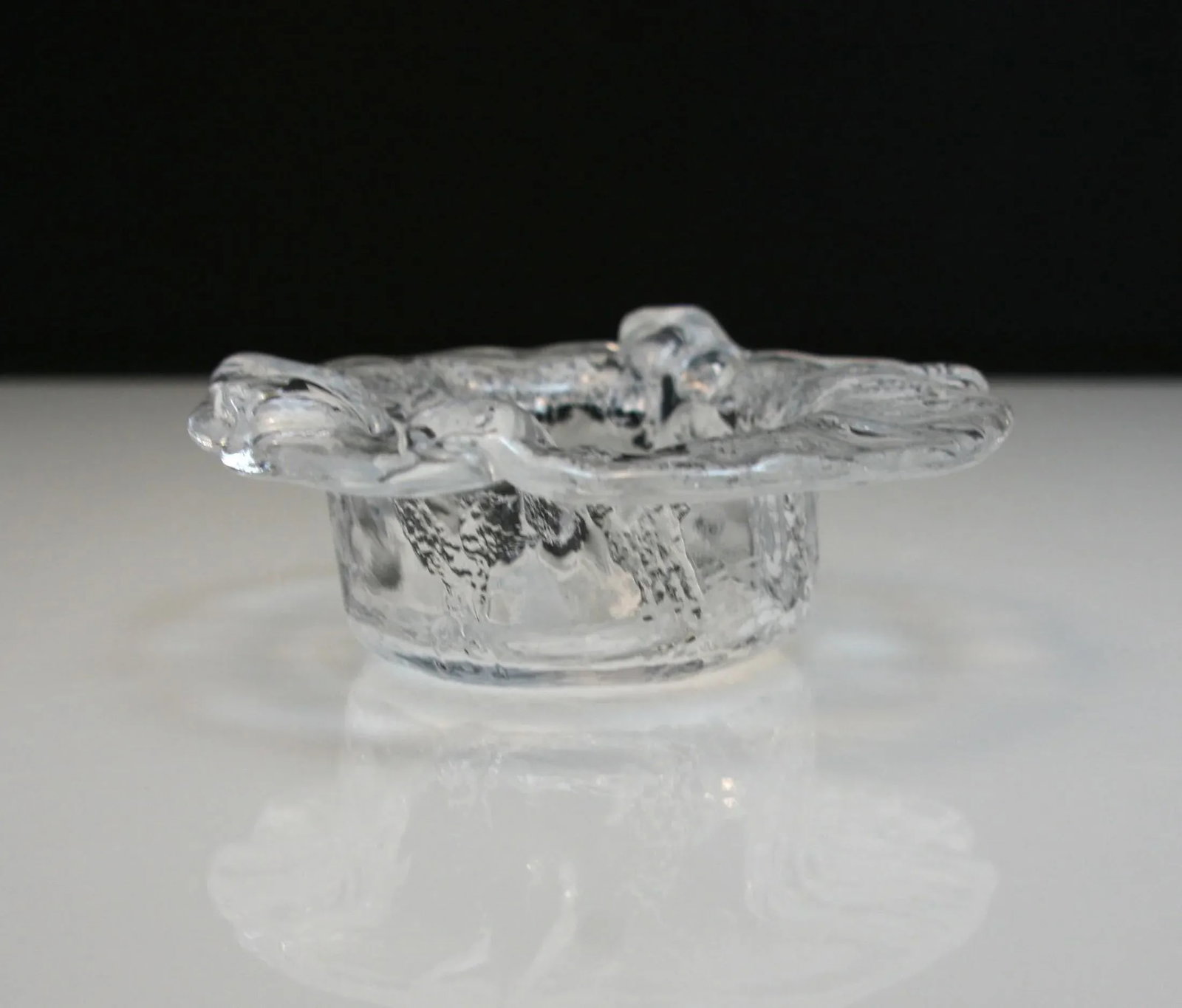 Mid Century Modern Swedish Ice Art Glass Freeform Textured Crystal Candle Holder - 7