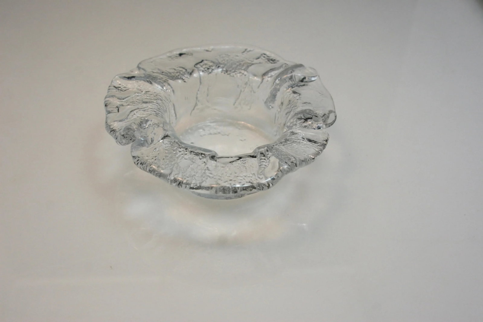 Mid Century Modern Swedish Ice Art Glass Freeform Textured Crystal Candle Holder - 8
