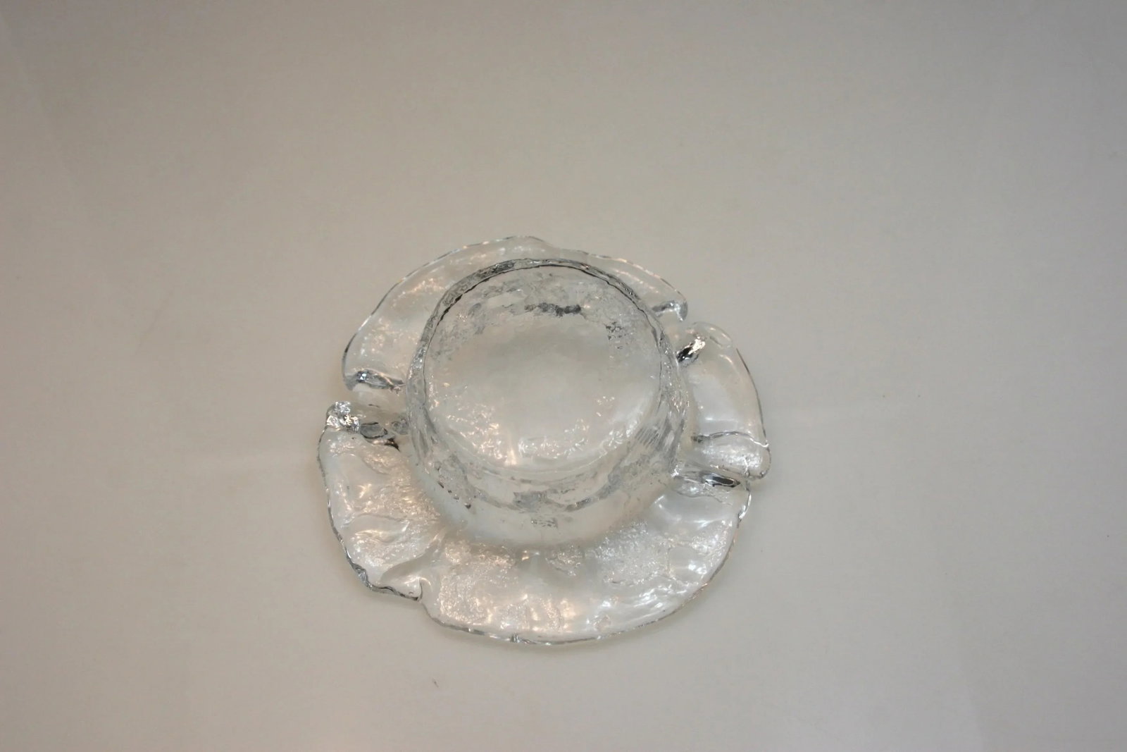 Mid Century Modern Swedish Ice Art Glass Freeform Textured Crystal Candle Holder - 9