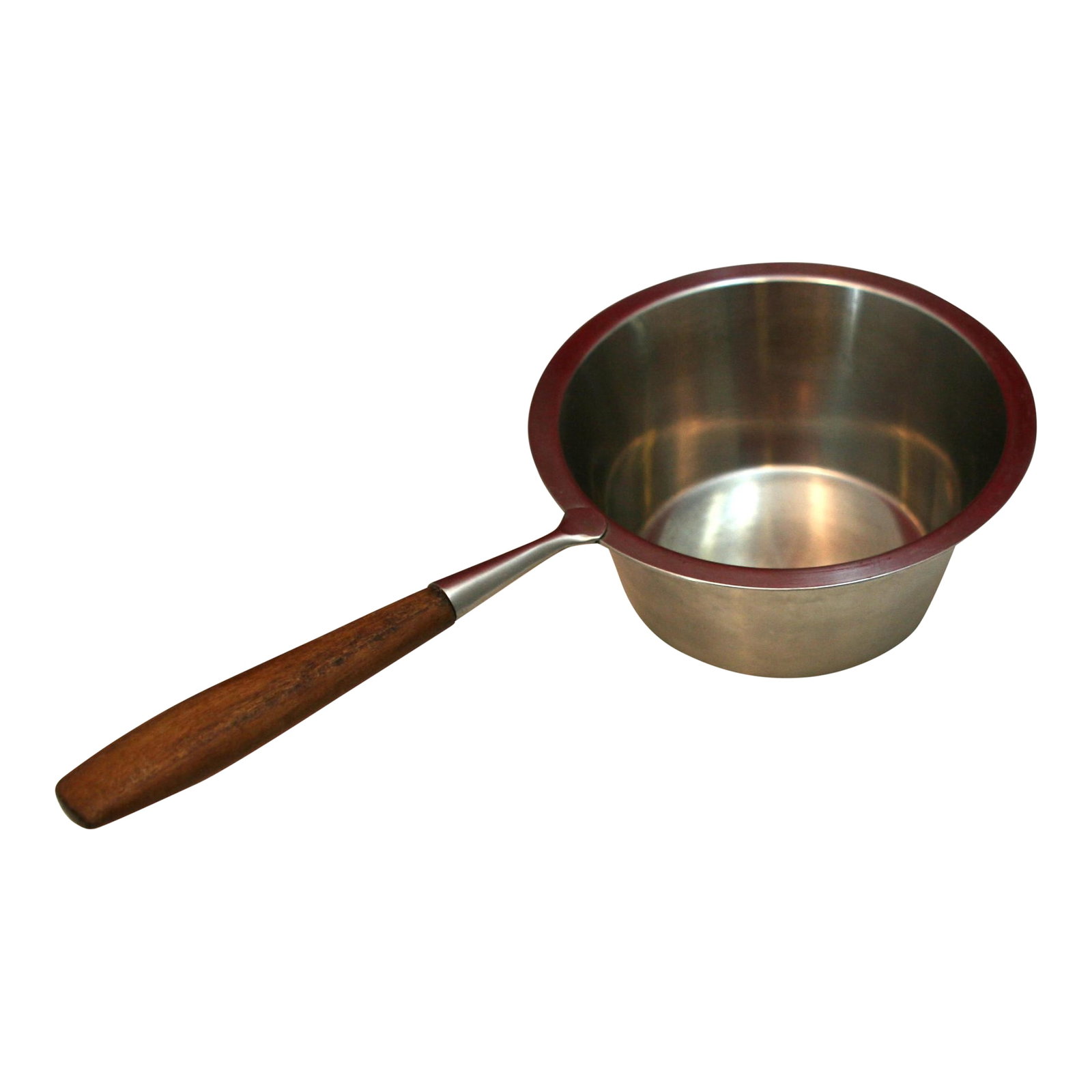 Mid Century Modern Stainless Steel & Teak Norwegian Mini Saucepan: Vintage Stainless Steel And Teak Mini Saucepan Made In Norway This stainless steel saucepan with a teak handle is a classic example of mid century modern Scandinavian kitchenware. It is minimalistic i