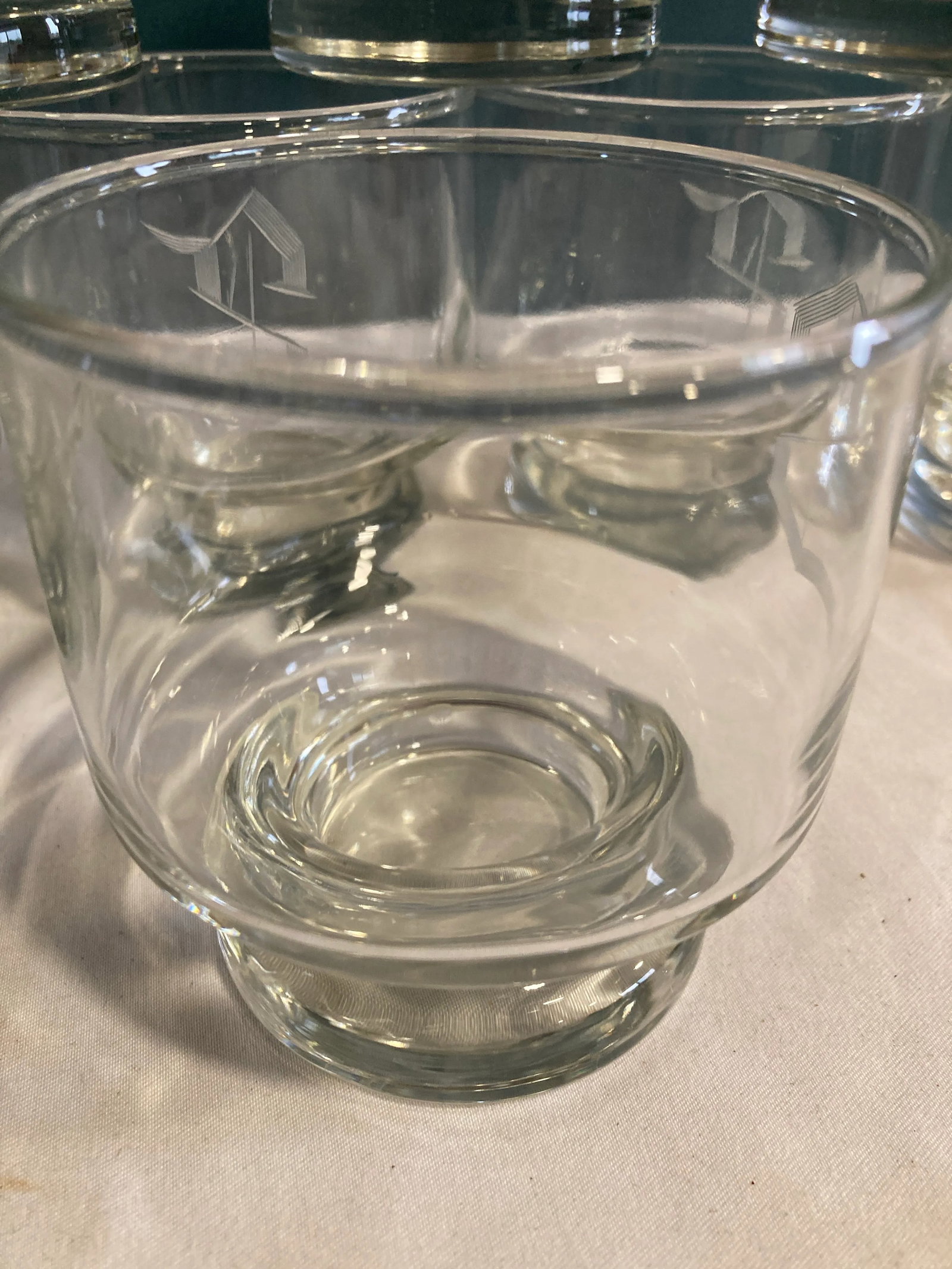 Vintage "S" Etched Double Old Fashioned Glasses- Set of 8 - 3