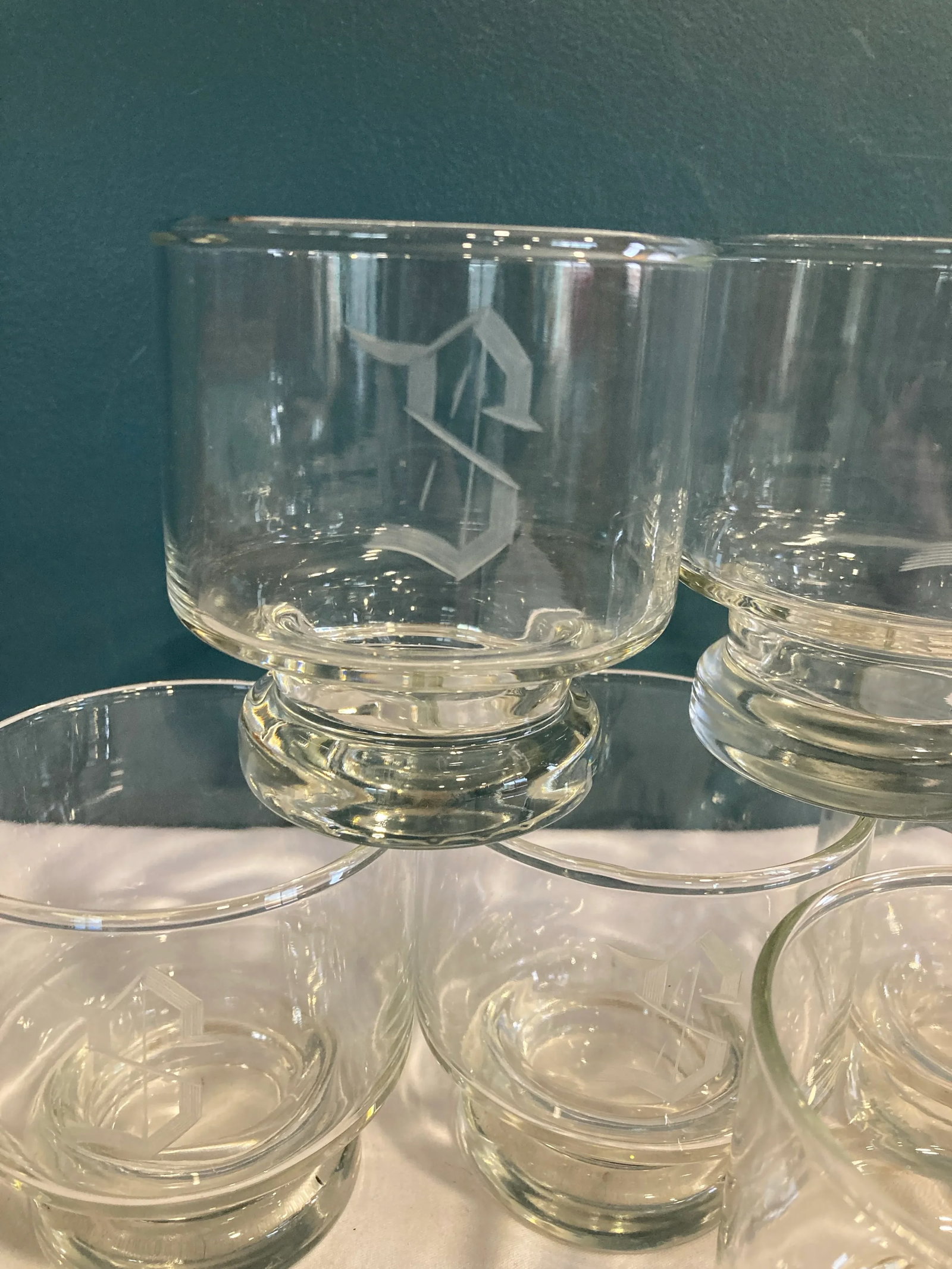 Vintage "S" Etched Double Old Fashioned Glasses- Set of 8 - 4