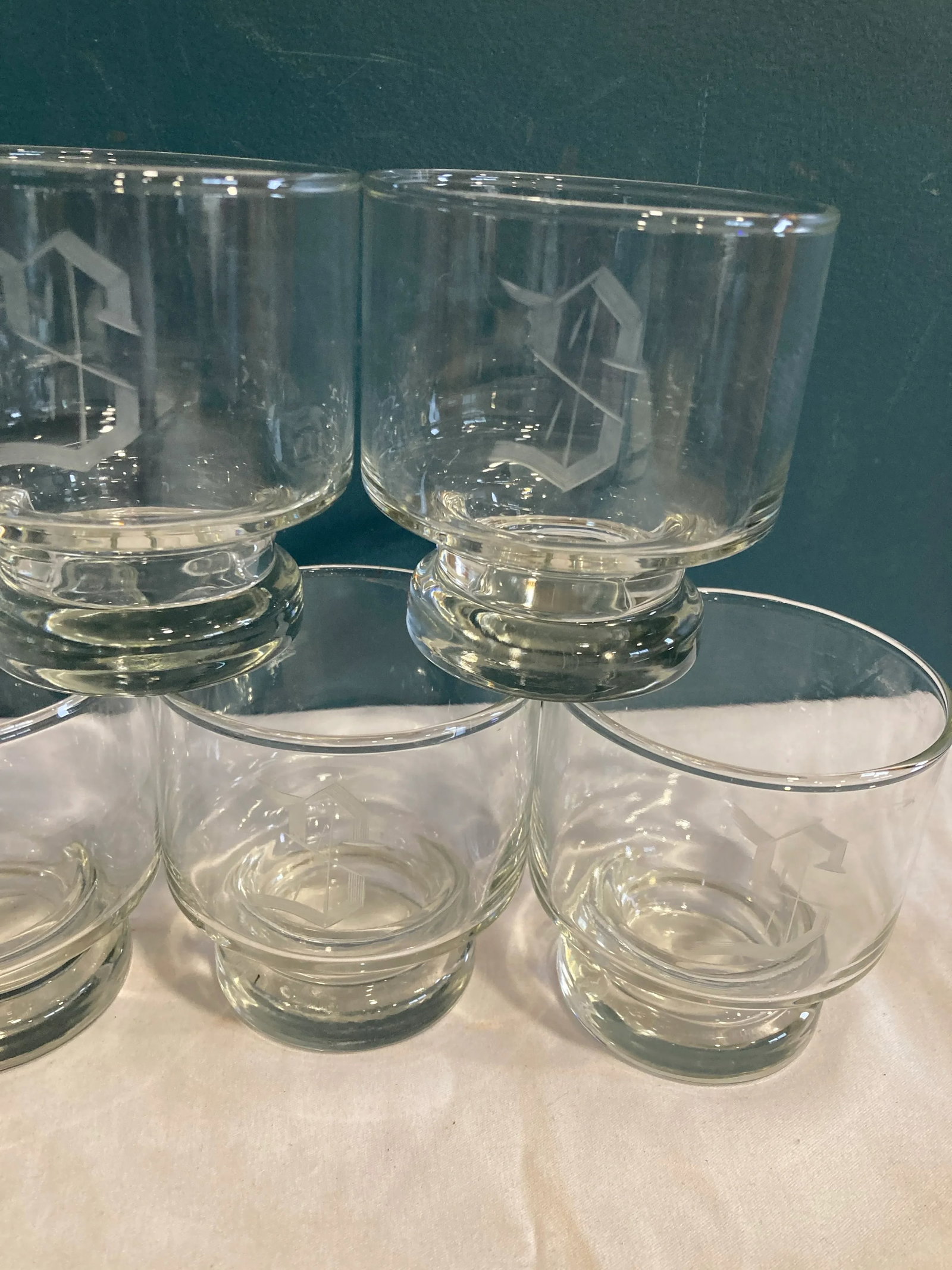 Vintage "S" Etched Double Old Fashioned Glasses- Set of 8 - 5