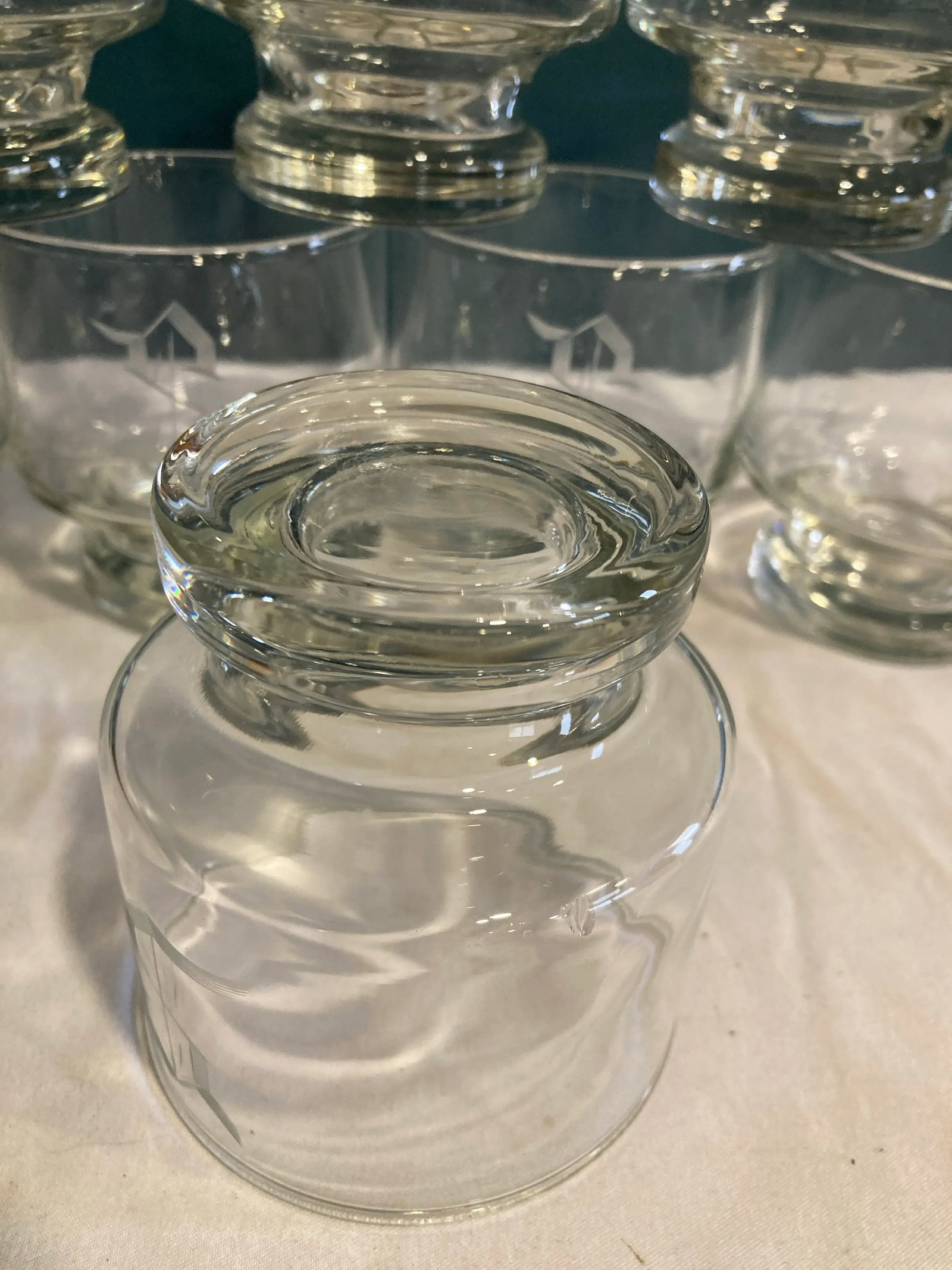 Vintage "S" Etched Double Old Fashioned Glasses- Set of 8 - 6