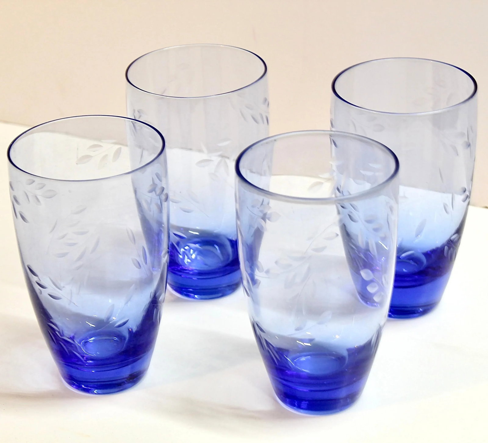 Pfaltzgraff Etched Blue Glass Drinkware 24oz | Set of 4 - 3
