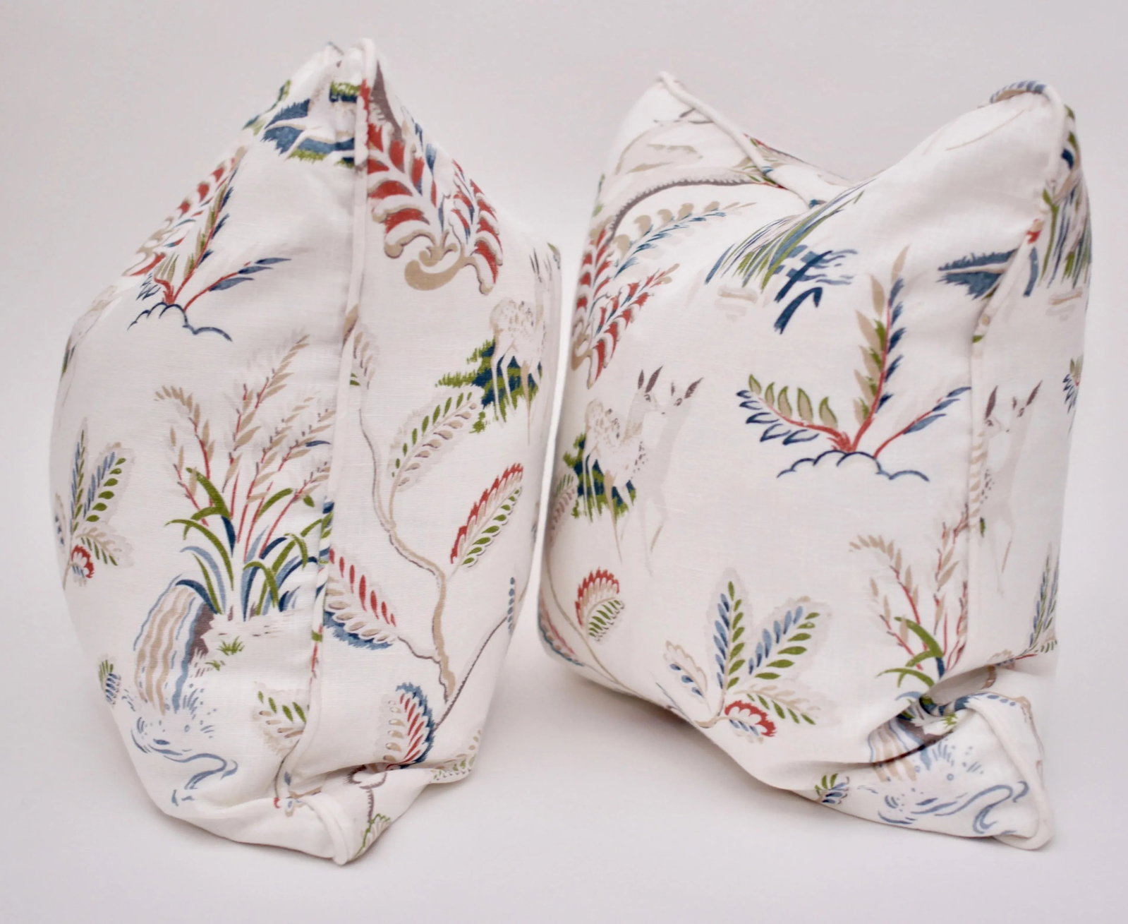 Borderline Square Double Sided" Richmond" Pillows on White Linen- a Pair - 2