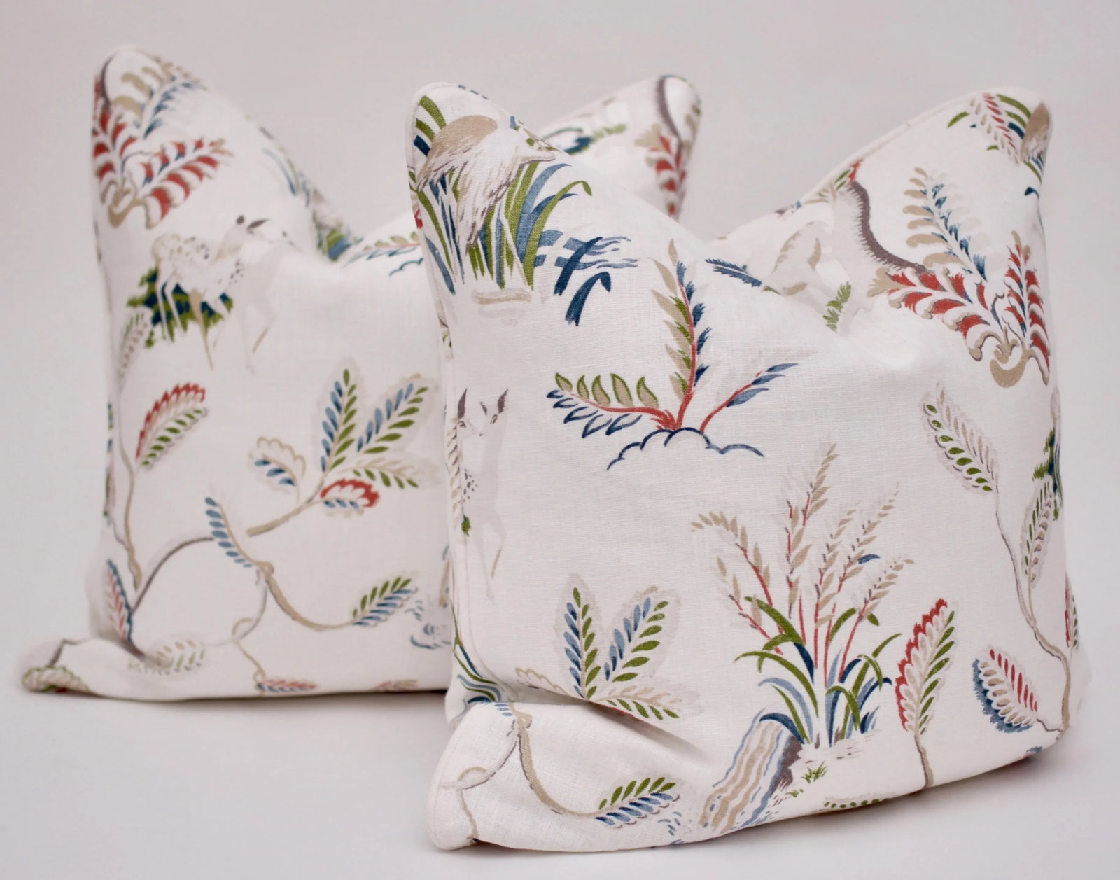Borderline Square Double Sided" Richmond" Pillows on White Linen- a Pair - 3