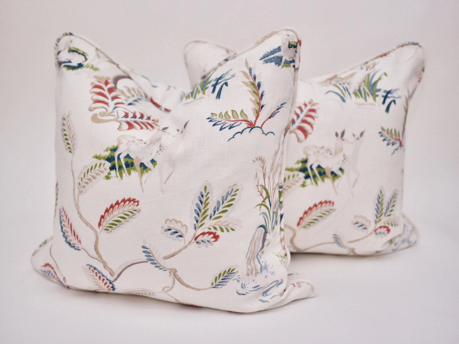 Borderline Square Double Sided" Richmond" Pillows on White Linen- a Pair - 6