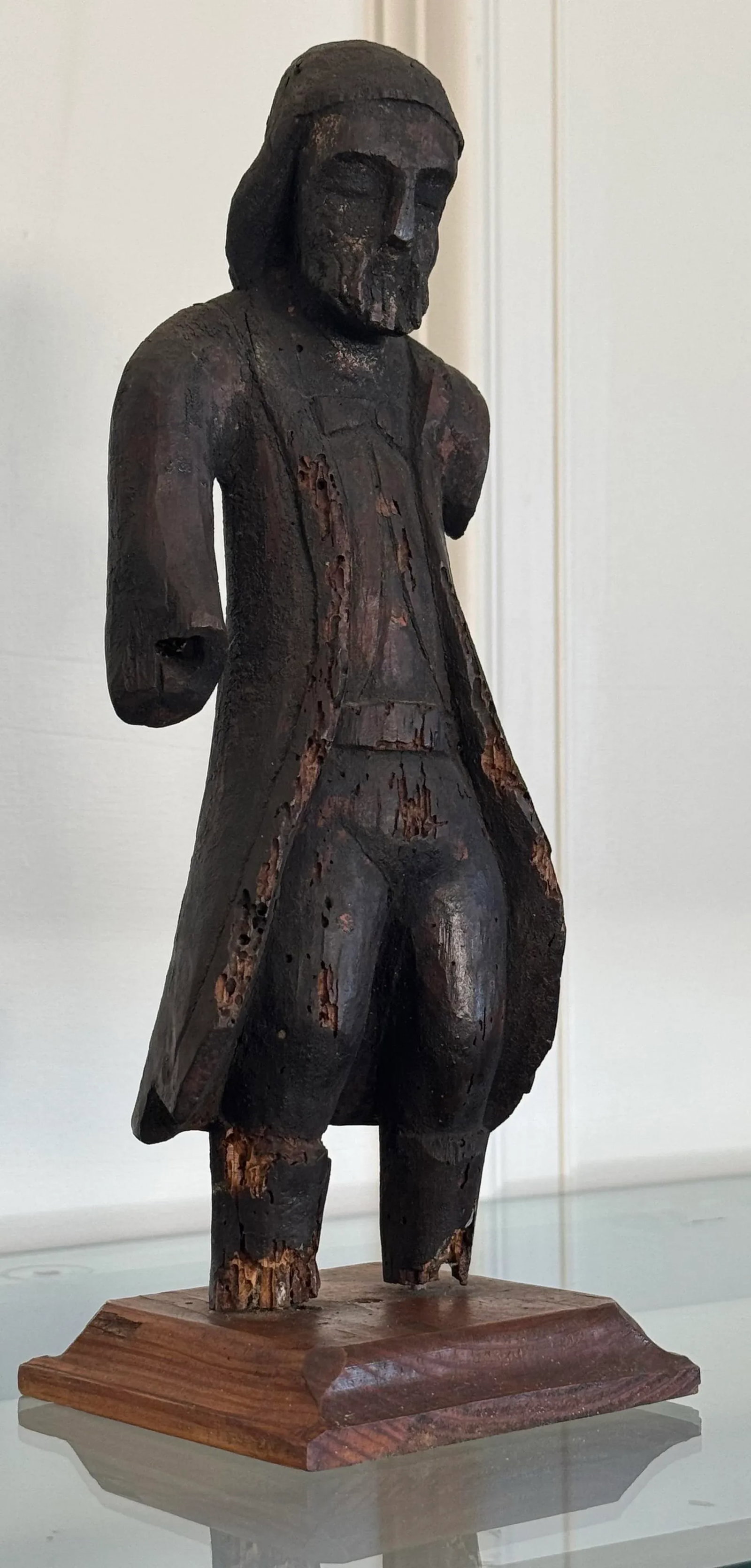Antique Spanish Revival Santos Religious Relic Solid Wood Tabletop Figure - 2