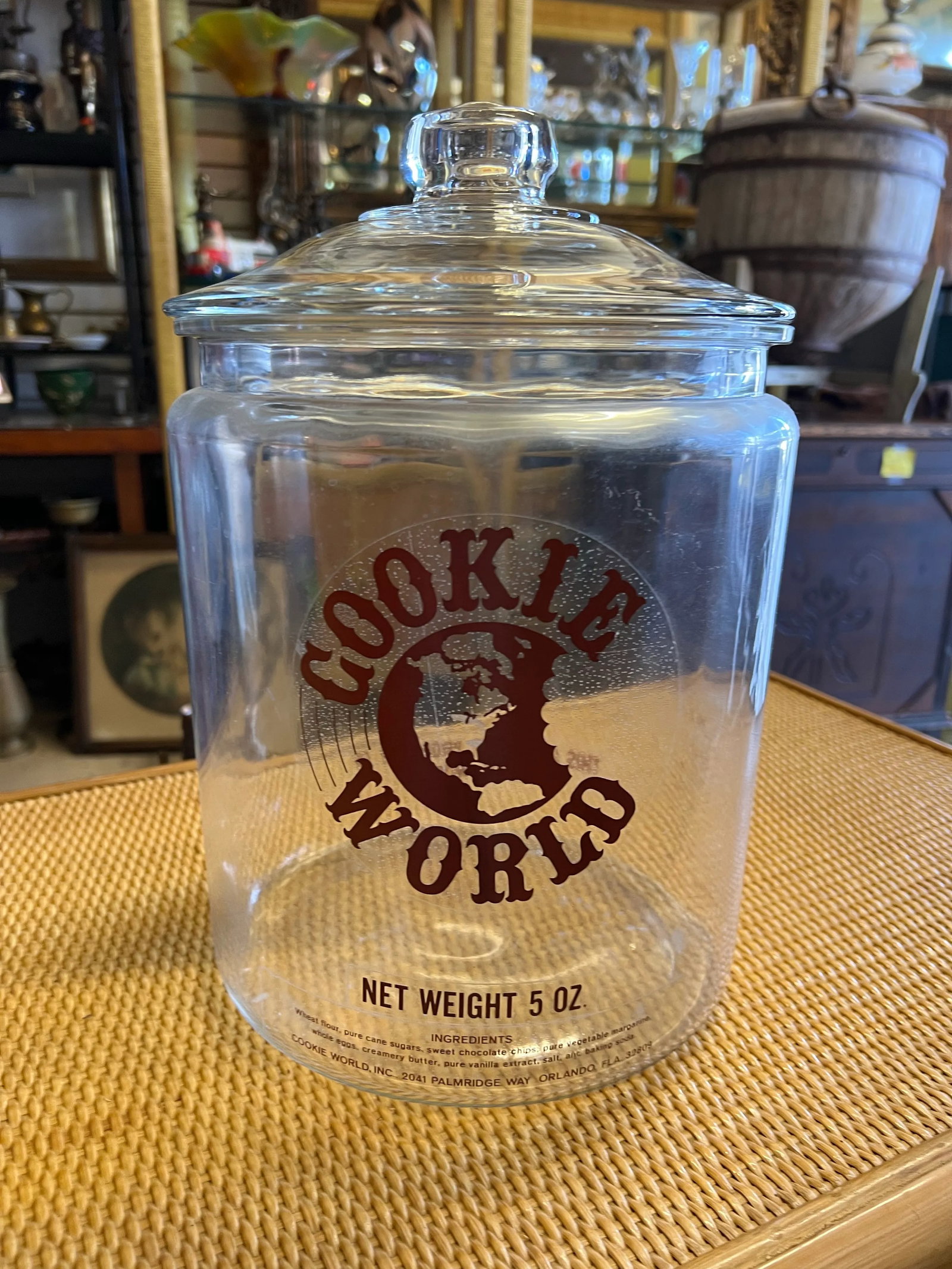 Vintage "Cookie World" Advertising Counter Snack Glass Jar With Lid - 2