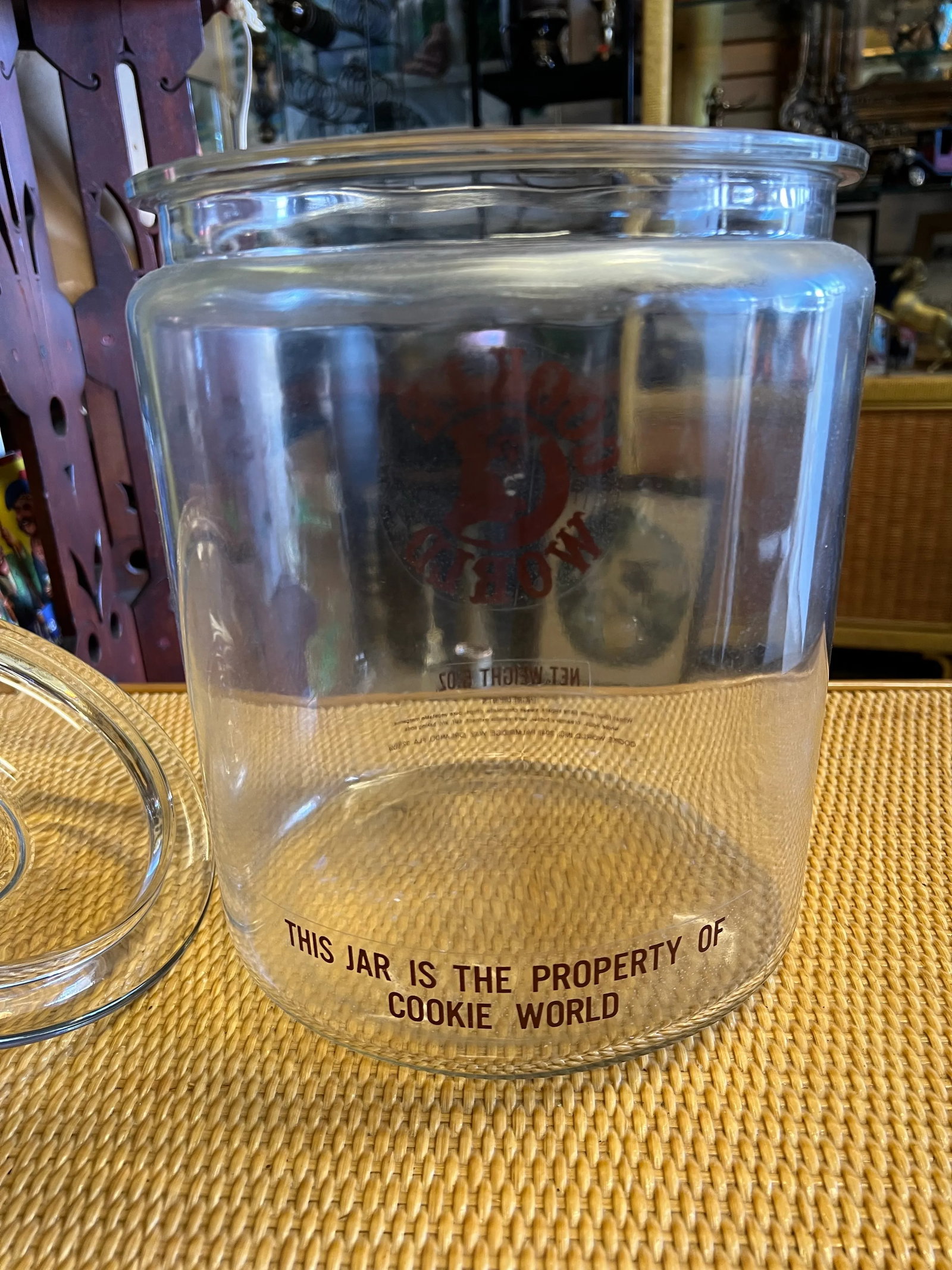 Vintage "Cookie World" Advertising Counter Snack Glass Jar With Lid - 5