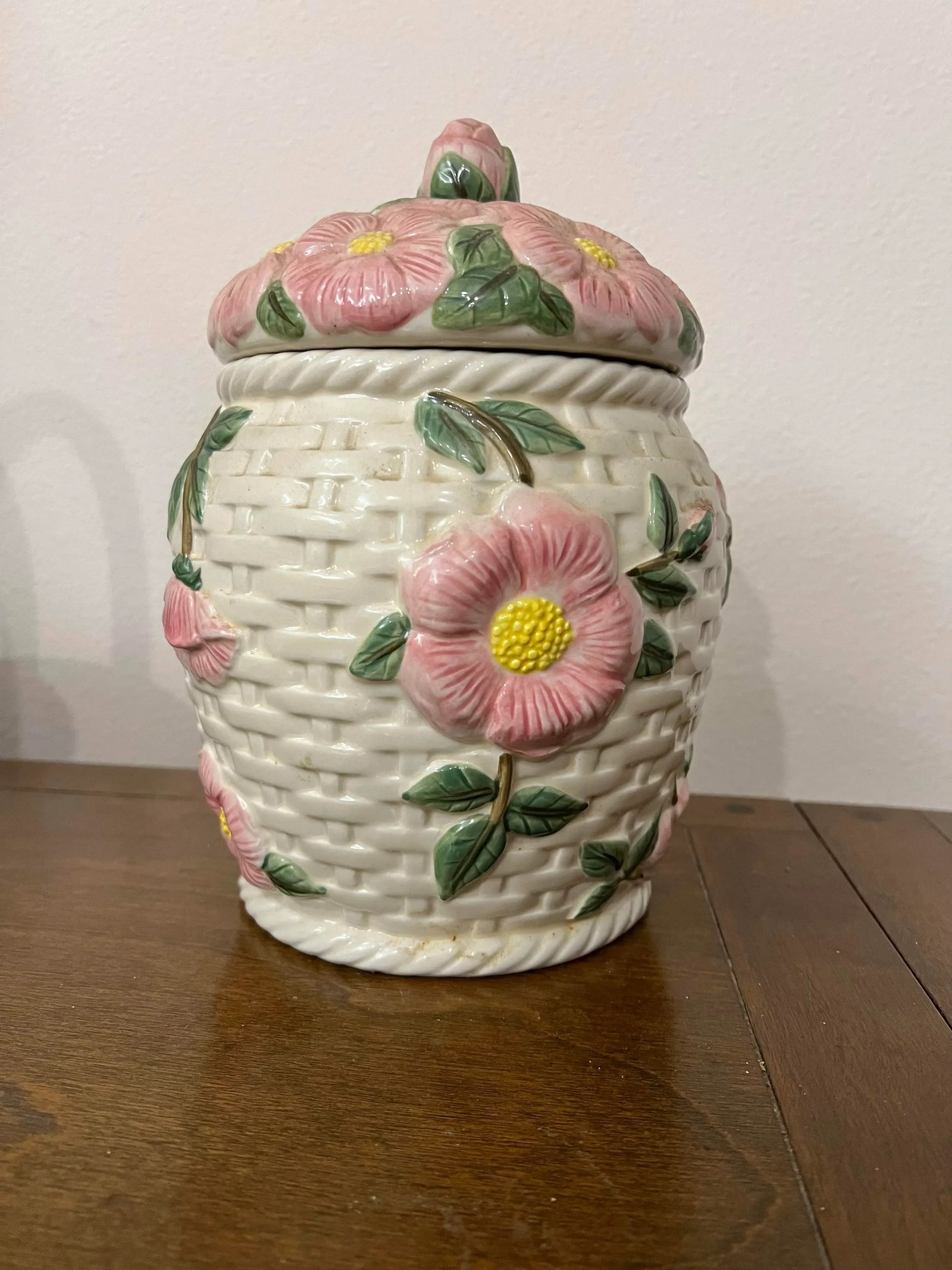 Late 20th Century Francisan Ware Desert Rose Basket Weave Canister - 2
