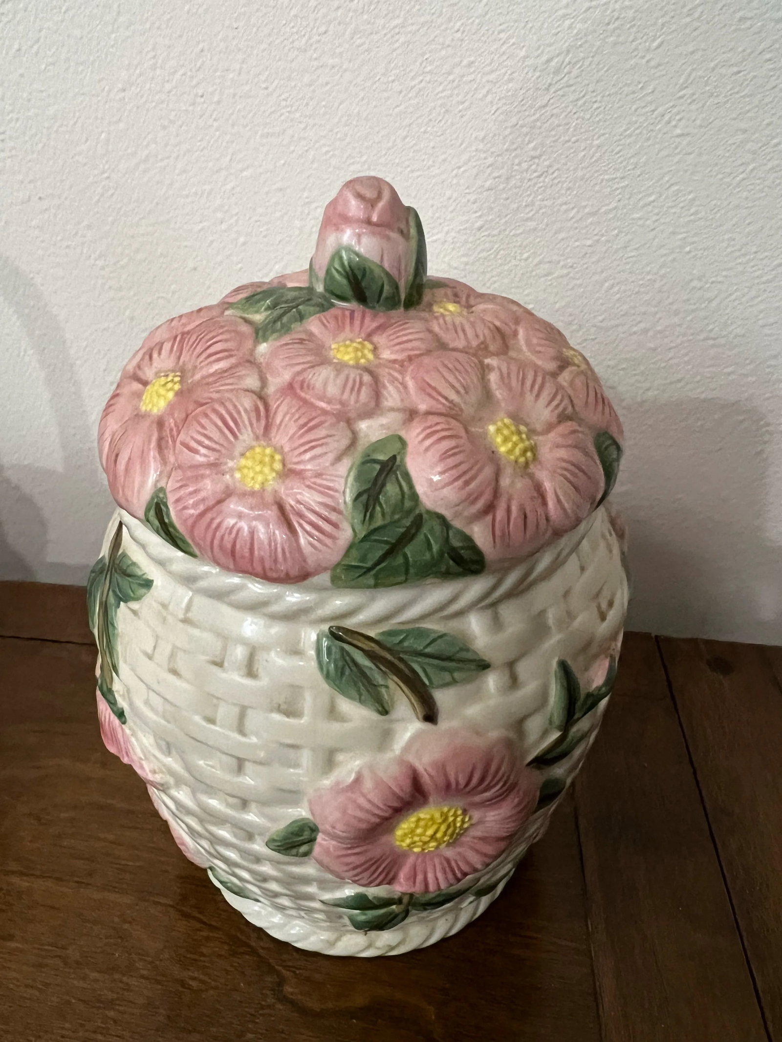 Late 20th Century Francisan Ware Desert Rose Basket Weave Canister - 4