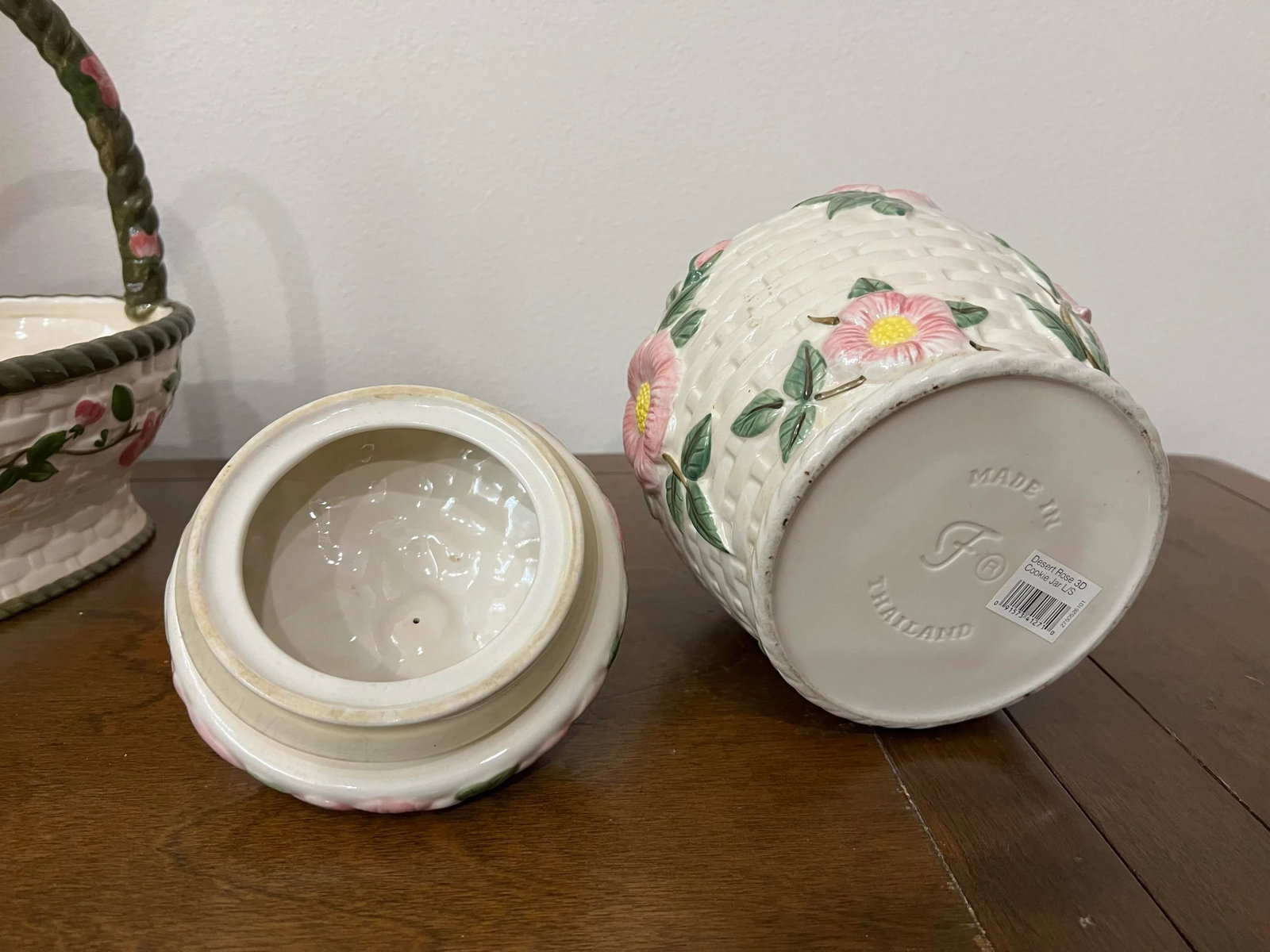 Late 20th Century Francisan Ware Desert Rose Basket Weave Canister - 6