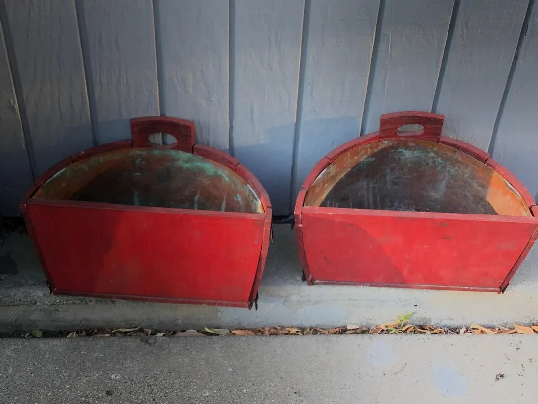 Half Barrel Wood Planters With Copper Lining - a Pair - 4