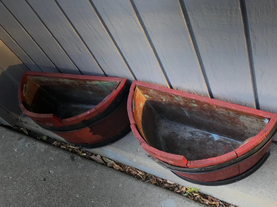 Half Barrel Wood Planters With Copper Lining - a Pair - 5