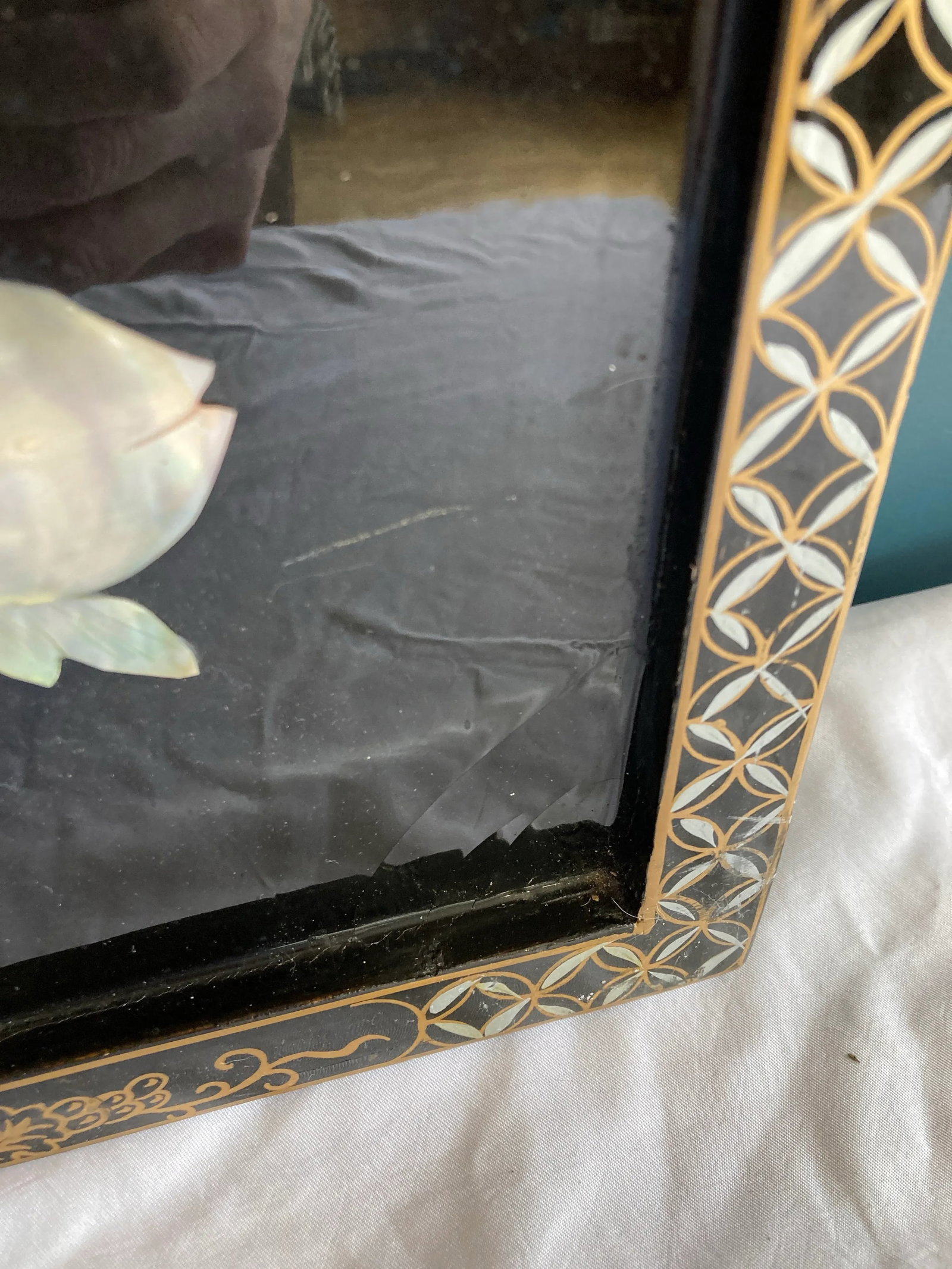1960s Asian Chinoiserie Mother of Pearl Wall Panel With Black Lacquer - 4