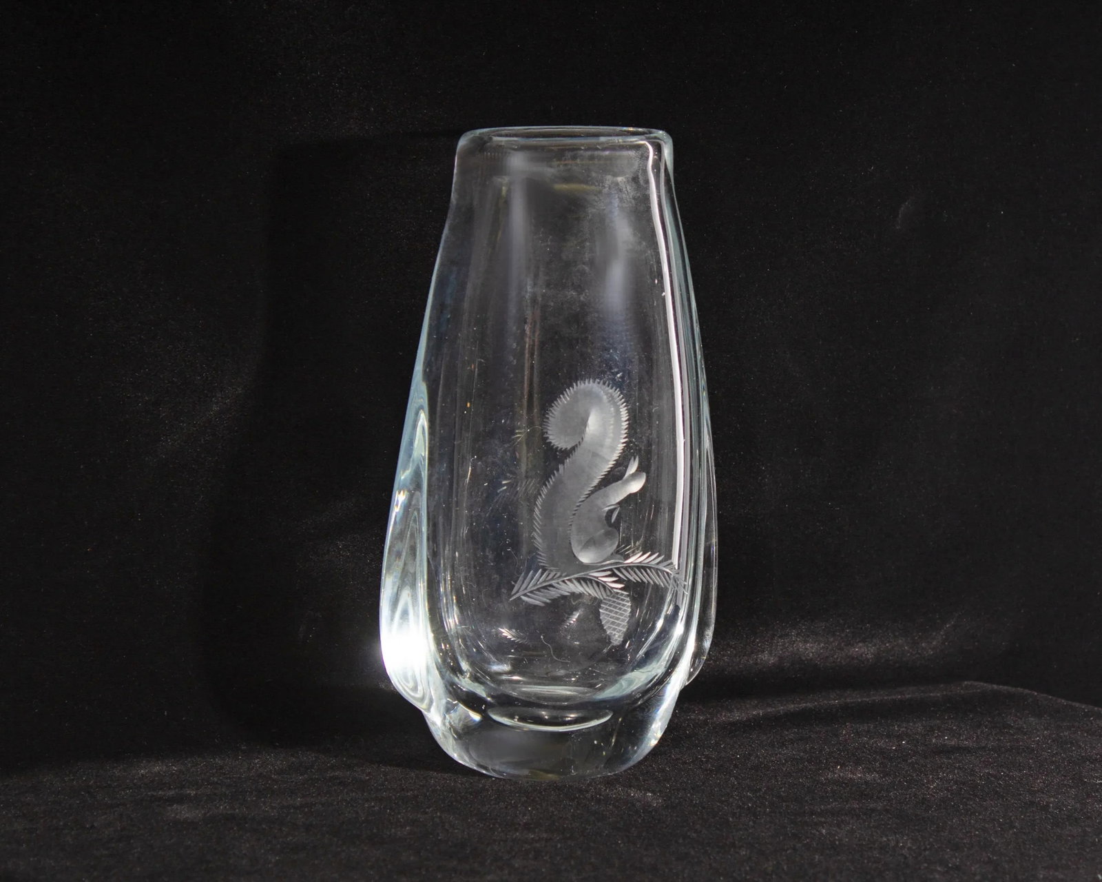 Kosta Swedish Glass Vase With Etched Squirrel - 2