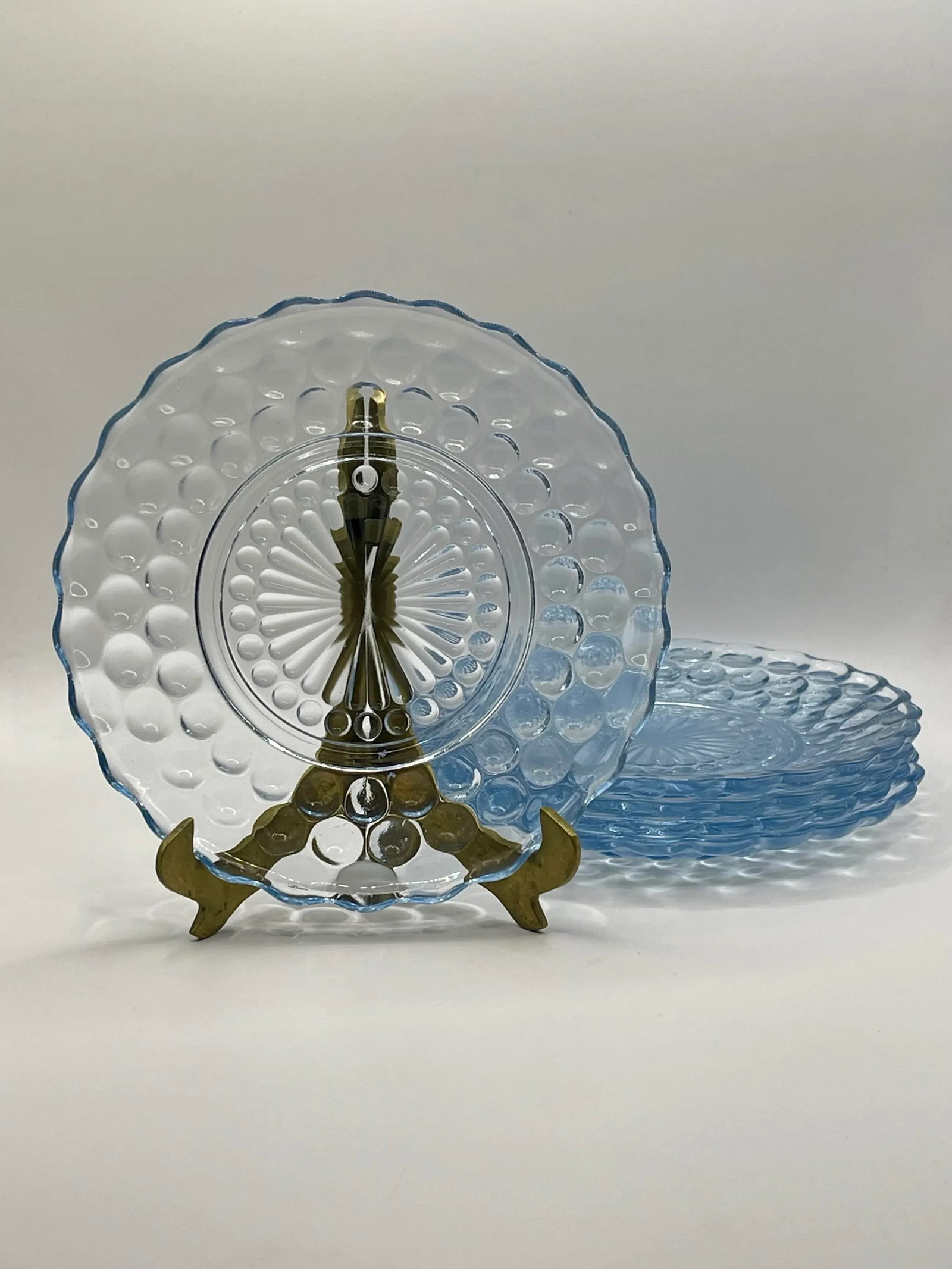 1930s Pale Blue Bubble Dessert Plates- Set of 5 - 6