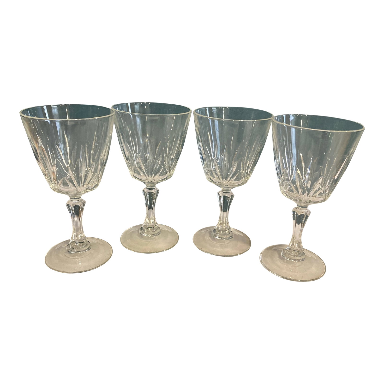 Vintage Cristal D'Arques Wine Glasses- Set of 4: Lively set of French made Cristal d'Arques glasses in the Palmes pattern. Pretty lines and stems Condition: Alterations: Original Condition Unaltered Imperfections: Some Imperfections Condition Notes: