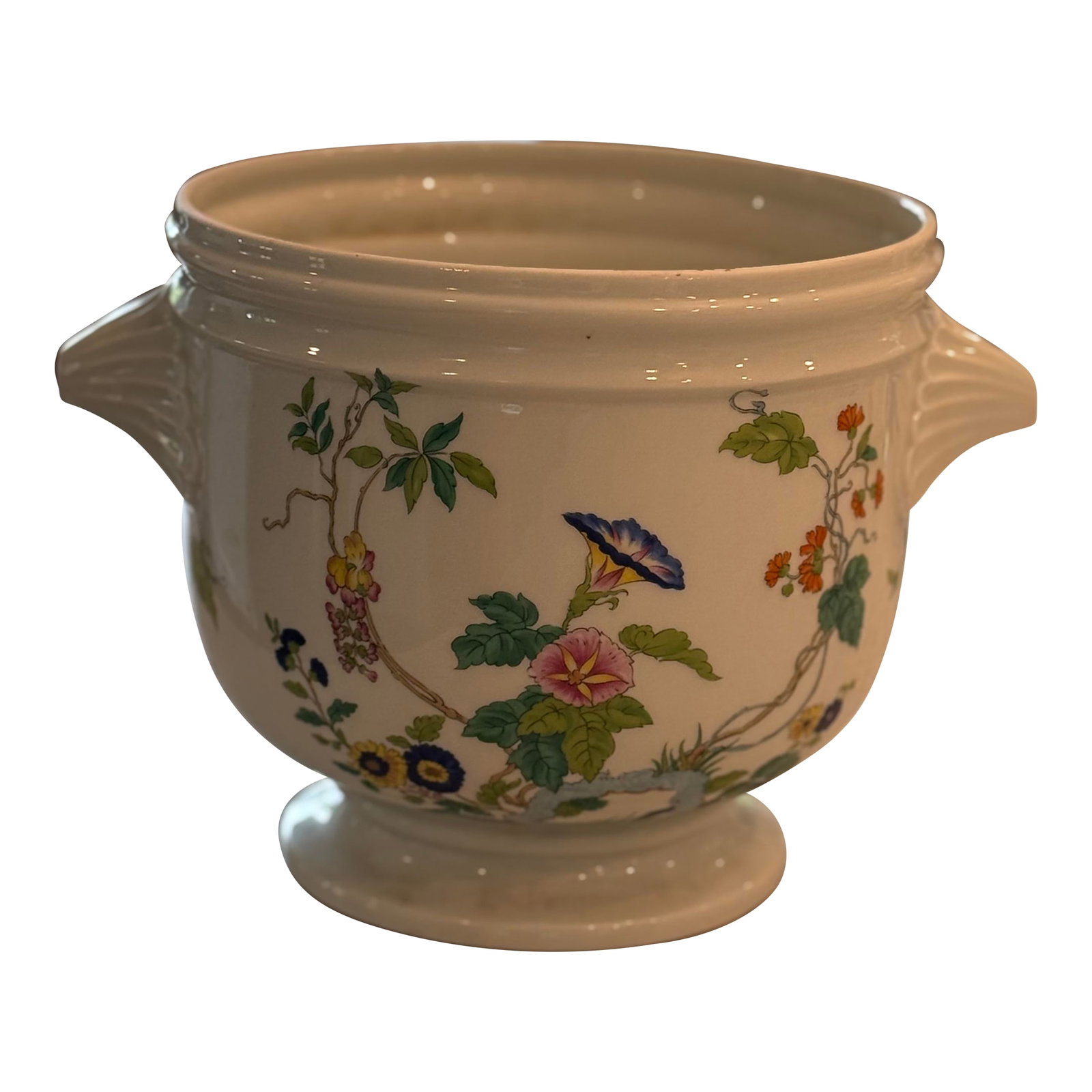 1970s Royale Limoges France "Paradis Bleu" Cachepot: The Royale Limoges "Paradis Bleu" cachepot is a beautiful piece of French porcelain from one of Limoges' most prestigious manufacturers. Royale Limoges has been creating fine porcelain since 1797 and 