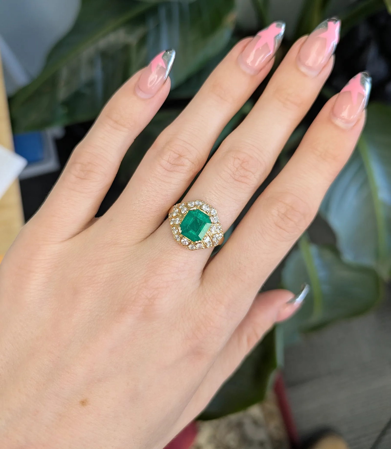 Gia Certified 2.0cts Colombian Emerald Diamond Ring in 14k Gold | Em 9X7mm, Size 6.75 - 3