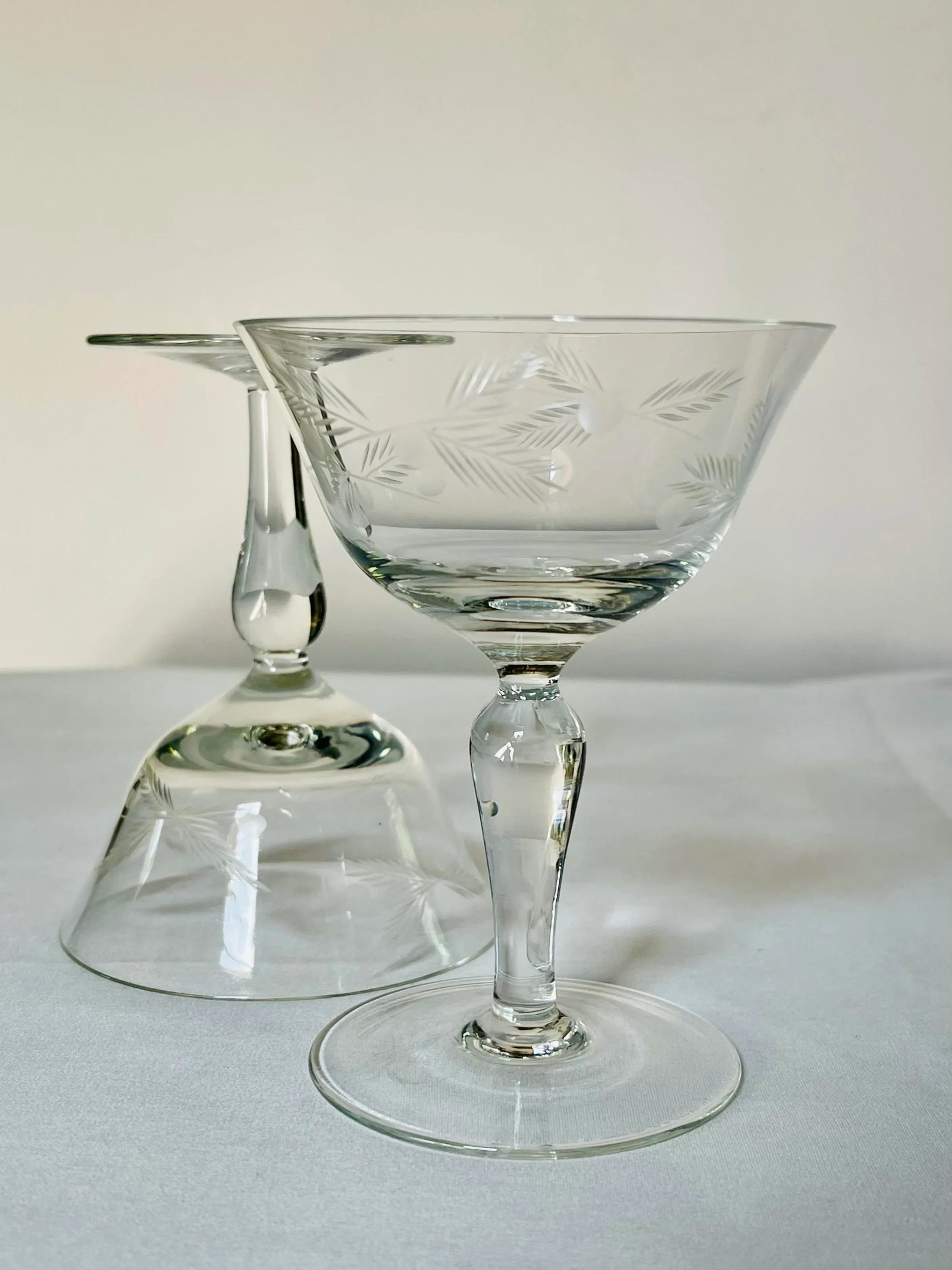 Mid 20th Century Etched Cocktail Glasses - 2 Pieces - 2