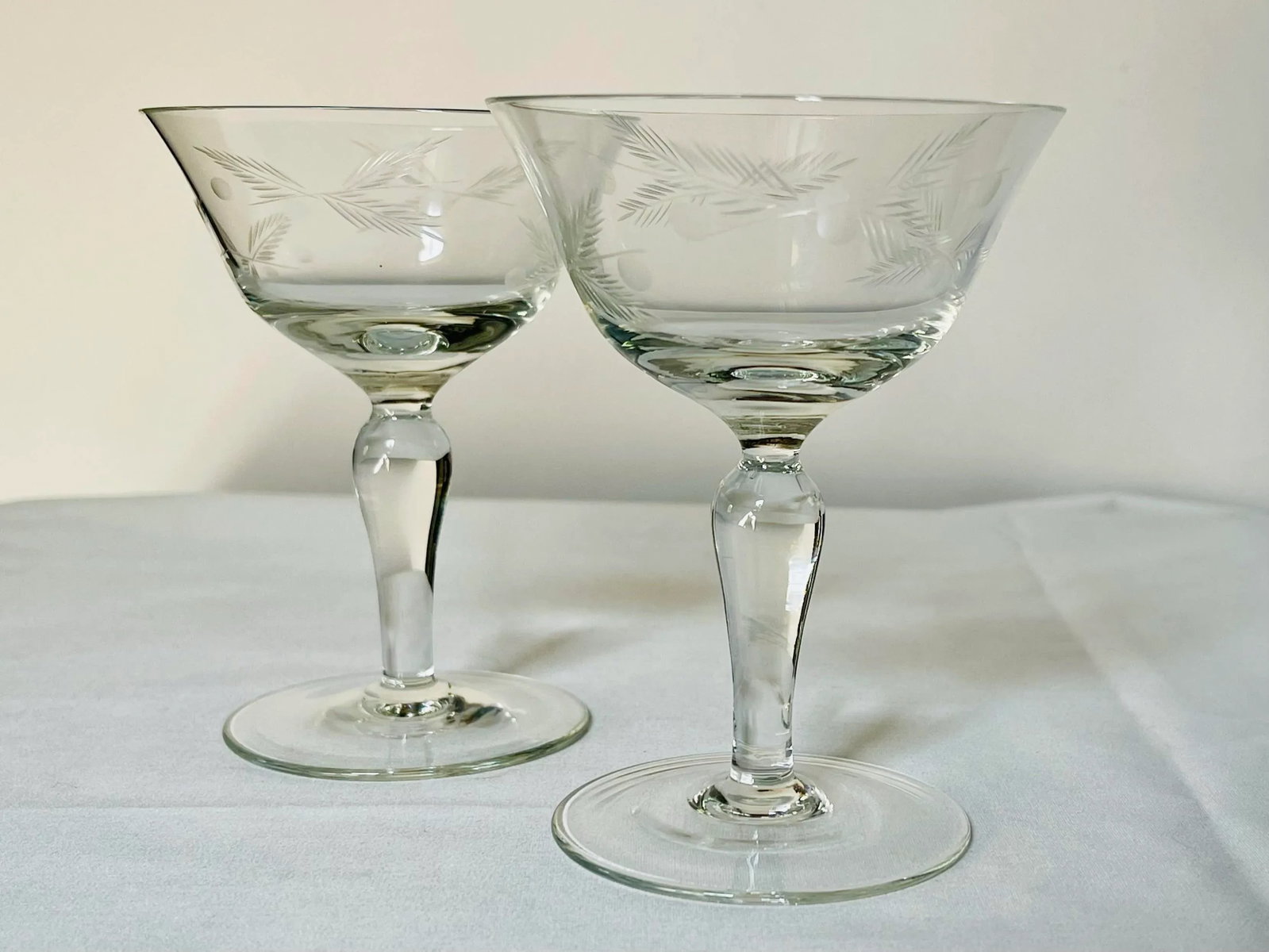 Mid 20th Century Etched Cocktail Glasses - 2 Pieces - 3