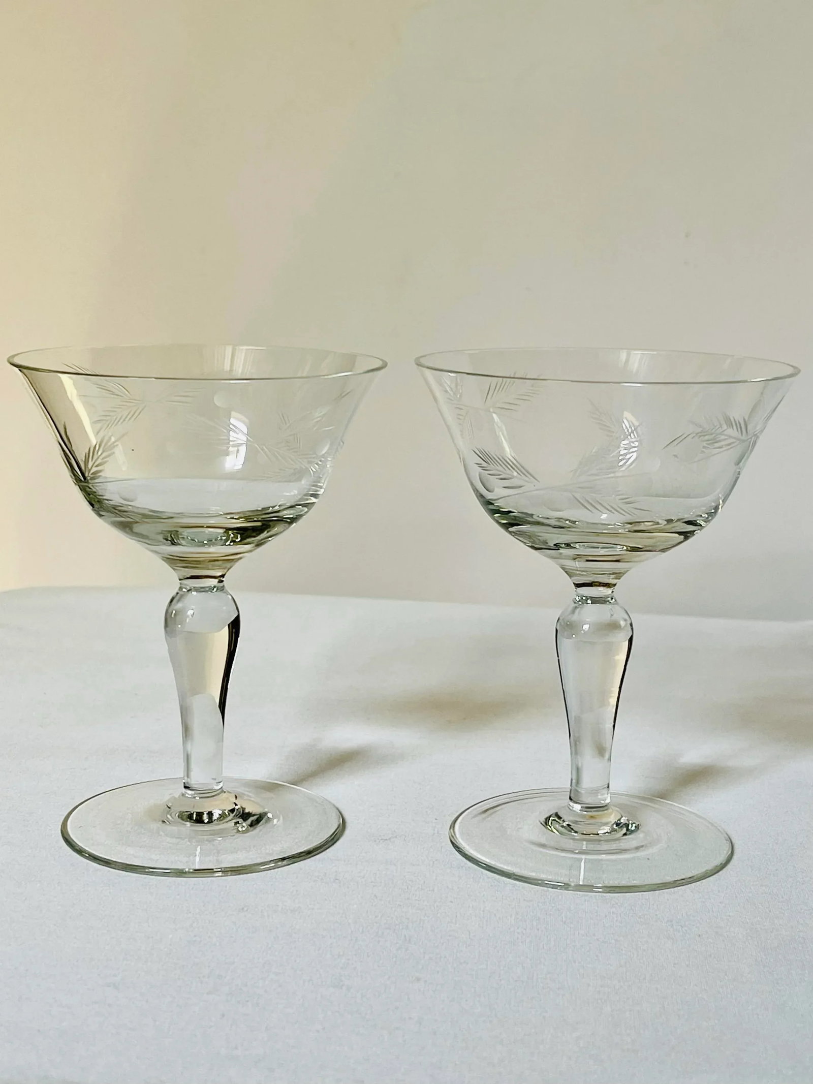 Mid 20th Century Etched Cocktail Glasses - 2 Pieces - 6