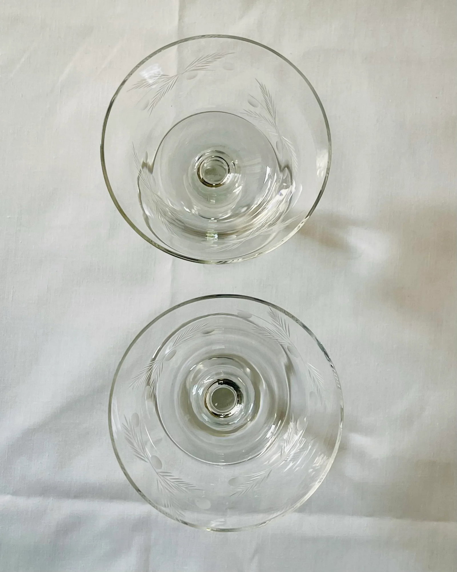 Mid 20th Century Etched Cocktail Glasses - 2 Pieces - 7