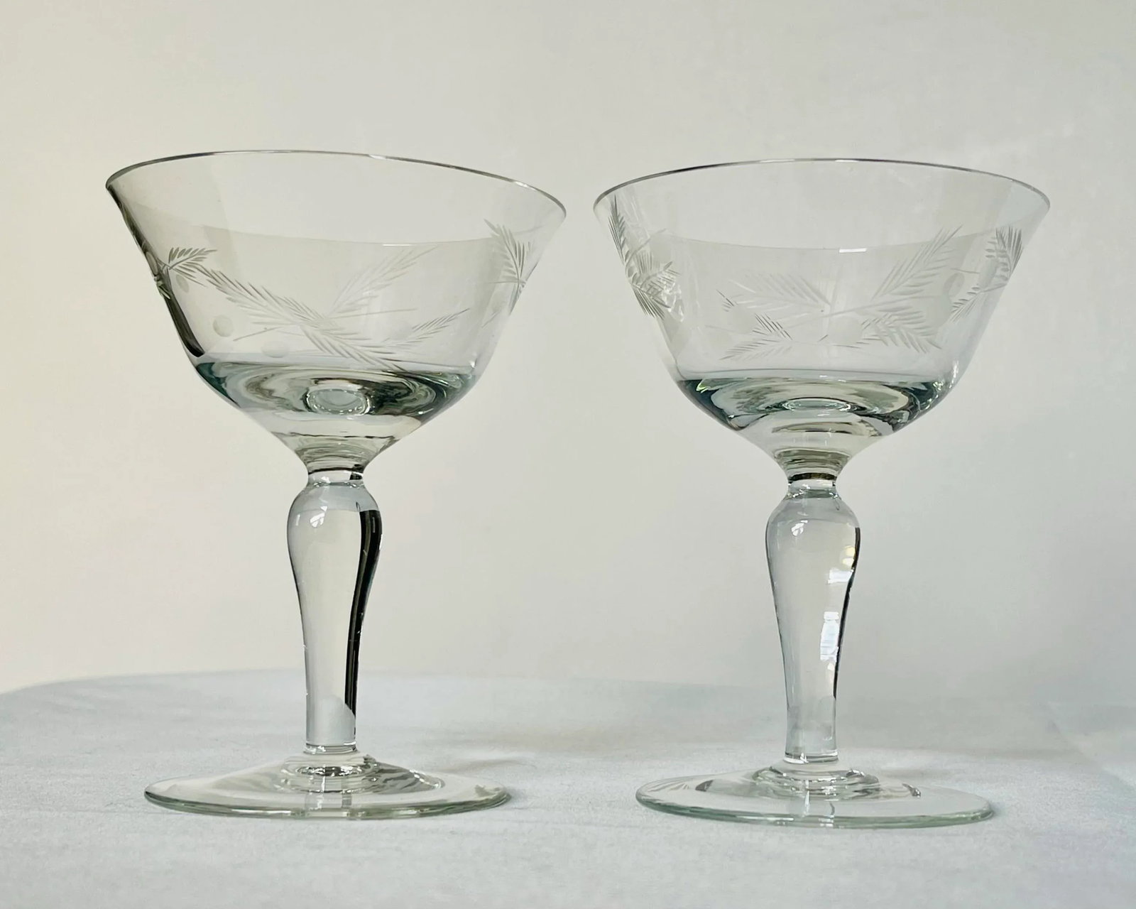 Mid 20th Century Etched Cocktail Glasses - 2 Pieces - 8