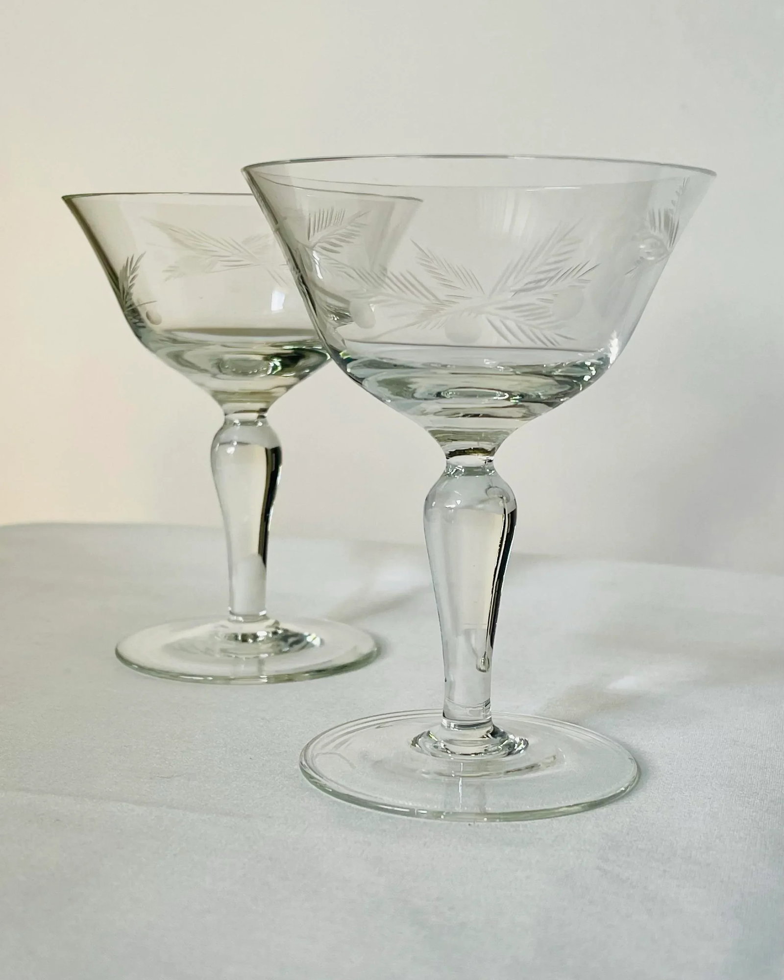 Mid 20th Century Etched Cocktail Glasses - 2 Pieces - 9
