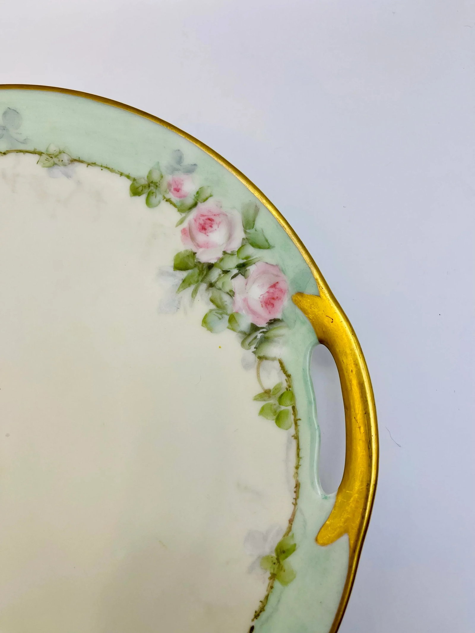 Early 20th Century Mint & Pink Pastel Rose Plate - 5