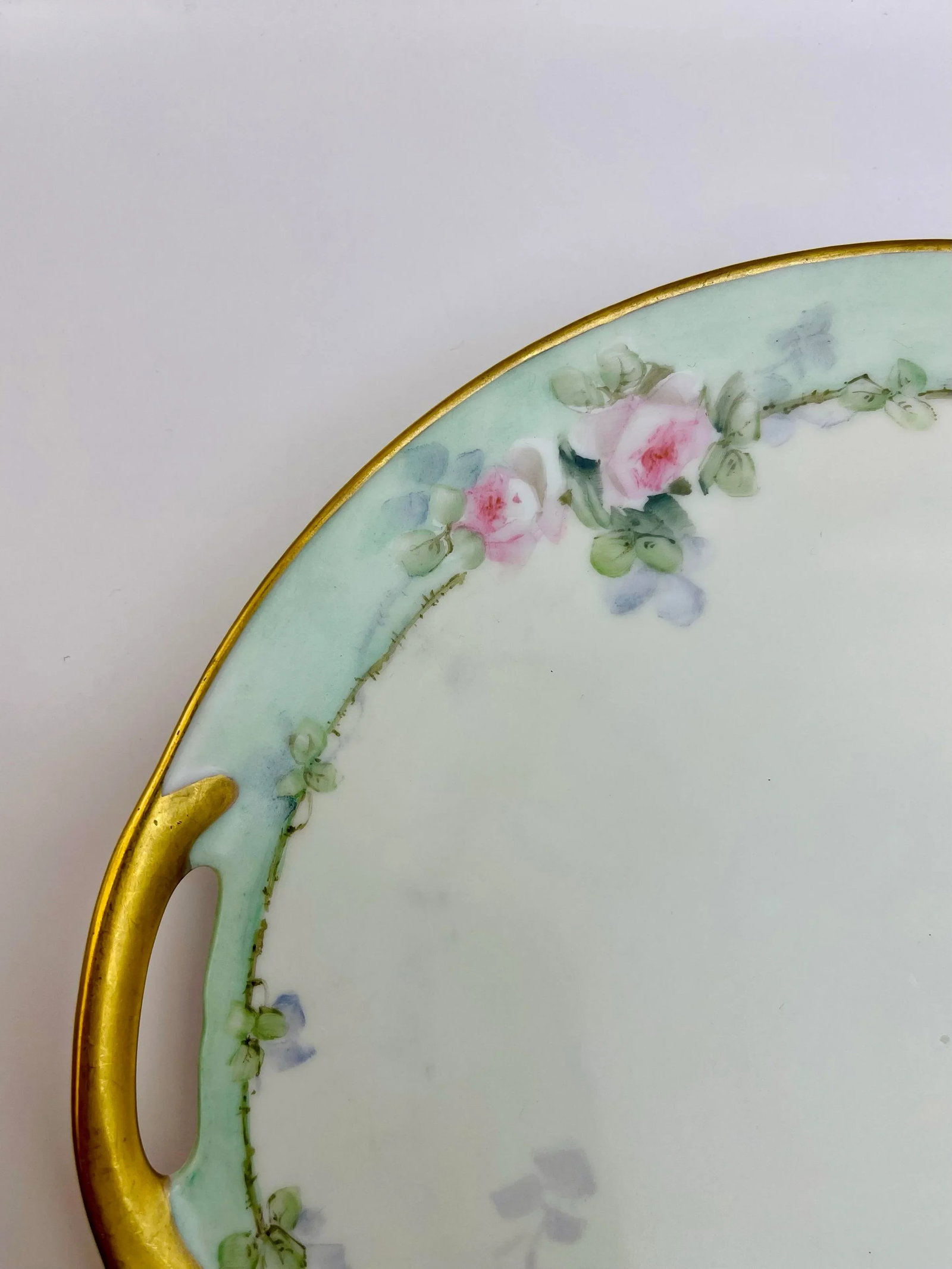 Early 20th Century Mint & Pink Pastel Rose Plate - 7