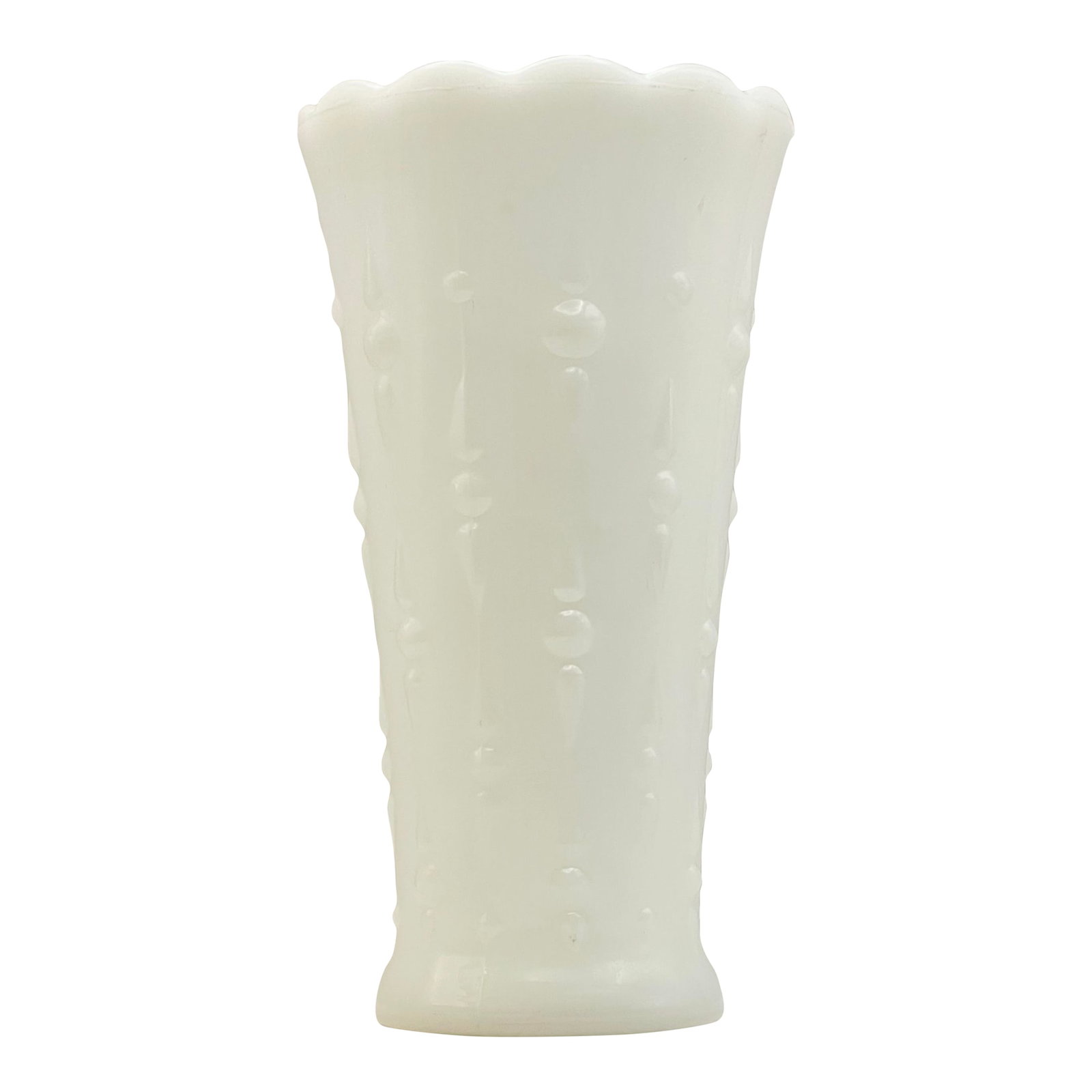 1940s Anchor Hocking Milk Glass Vase: A classic art deco style milk glass vase in a circle and dart pattern. Ships within 1-2 days using USPS. All items packed with care. Please contact us with any questions. Arrives within 2-5 business d