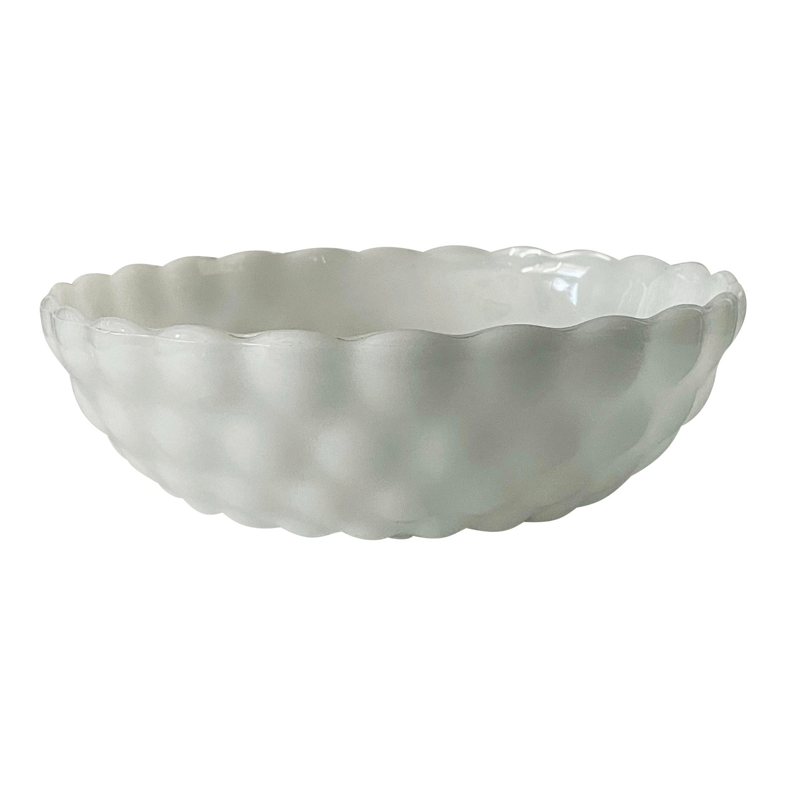 1930s Anchor Hocking Bubble Milk Glass Bowl: A geometrically patterned milk glass small serving bowl made by the Anchor Hocking Glass Company in Lancaster, Ohio. Ships within 1-2 days using USPS. All items packed with care. Please contact us