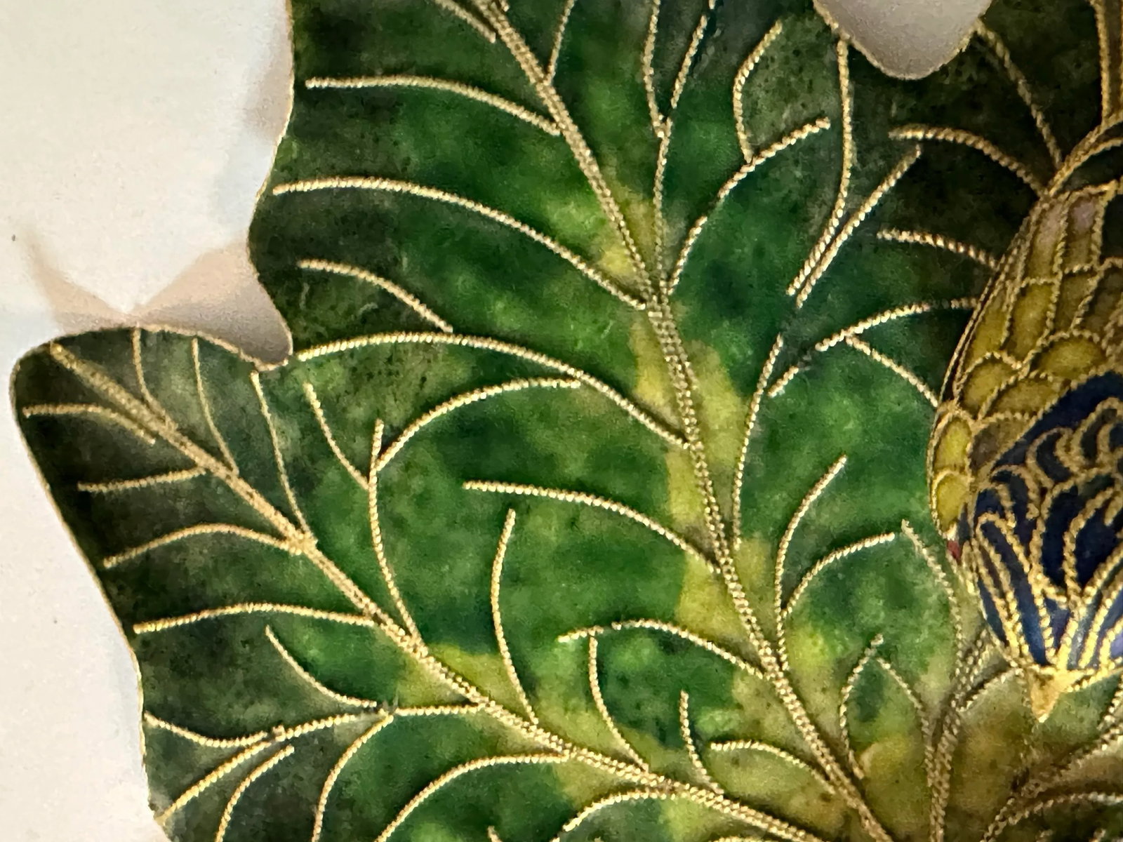 Vintage 1900s Cloisonne Enamel Bird on Leaf Shaped Decorative Dish - 5