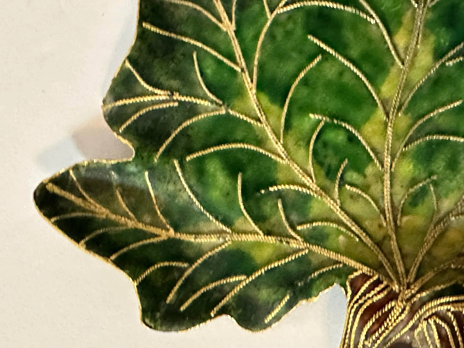 Vintage 1900s Cloisonne Enamel Bird on Leaf Shaped Decorative Dish - 8