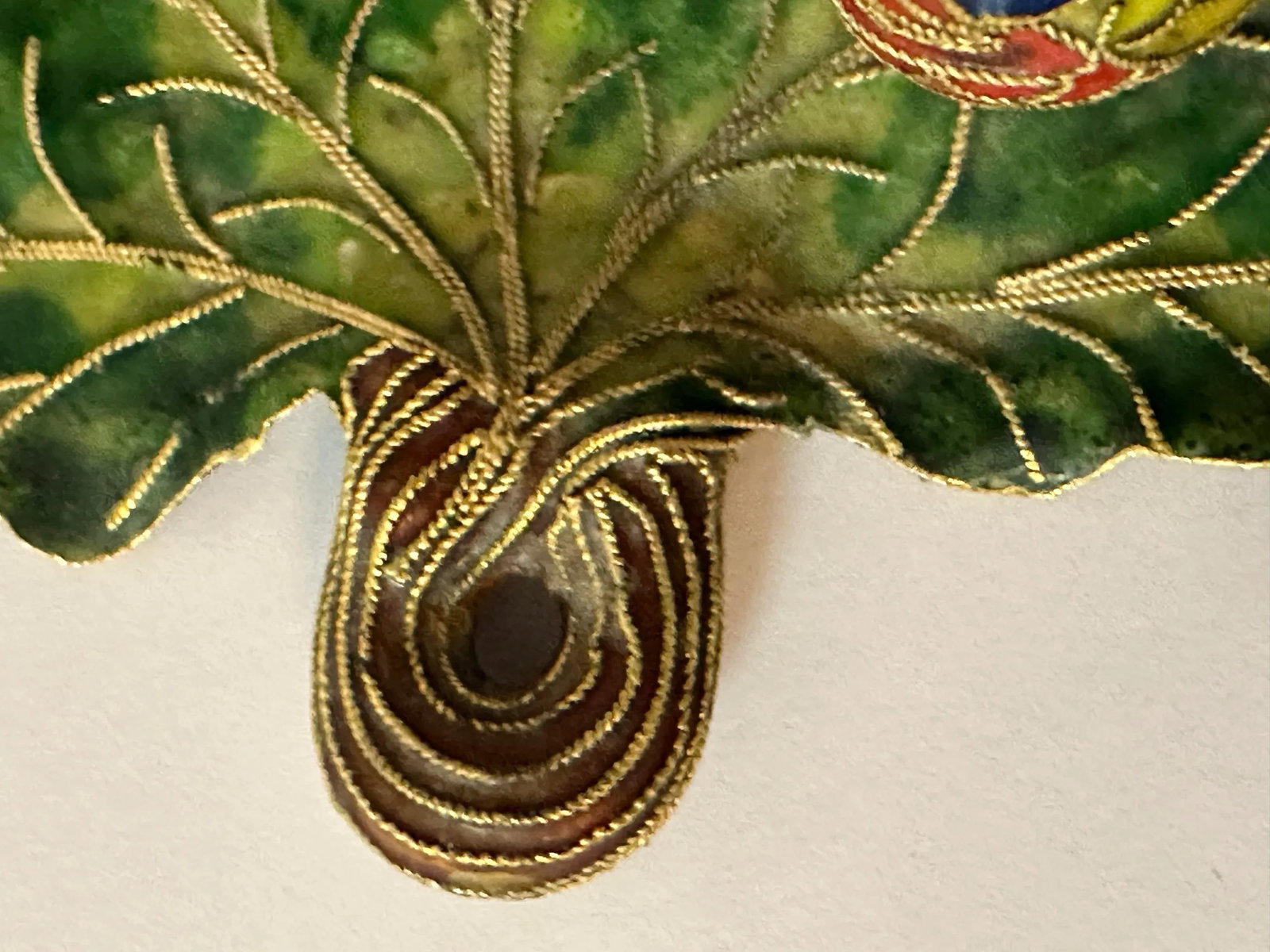 Vintage 1900s Cloisonne Enamel Bird on Leaf Shaped Decorative Dish - 9
