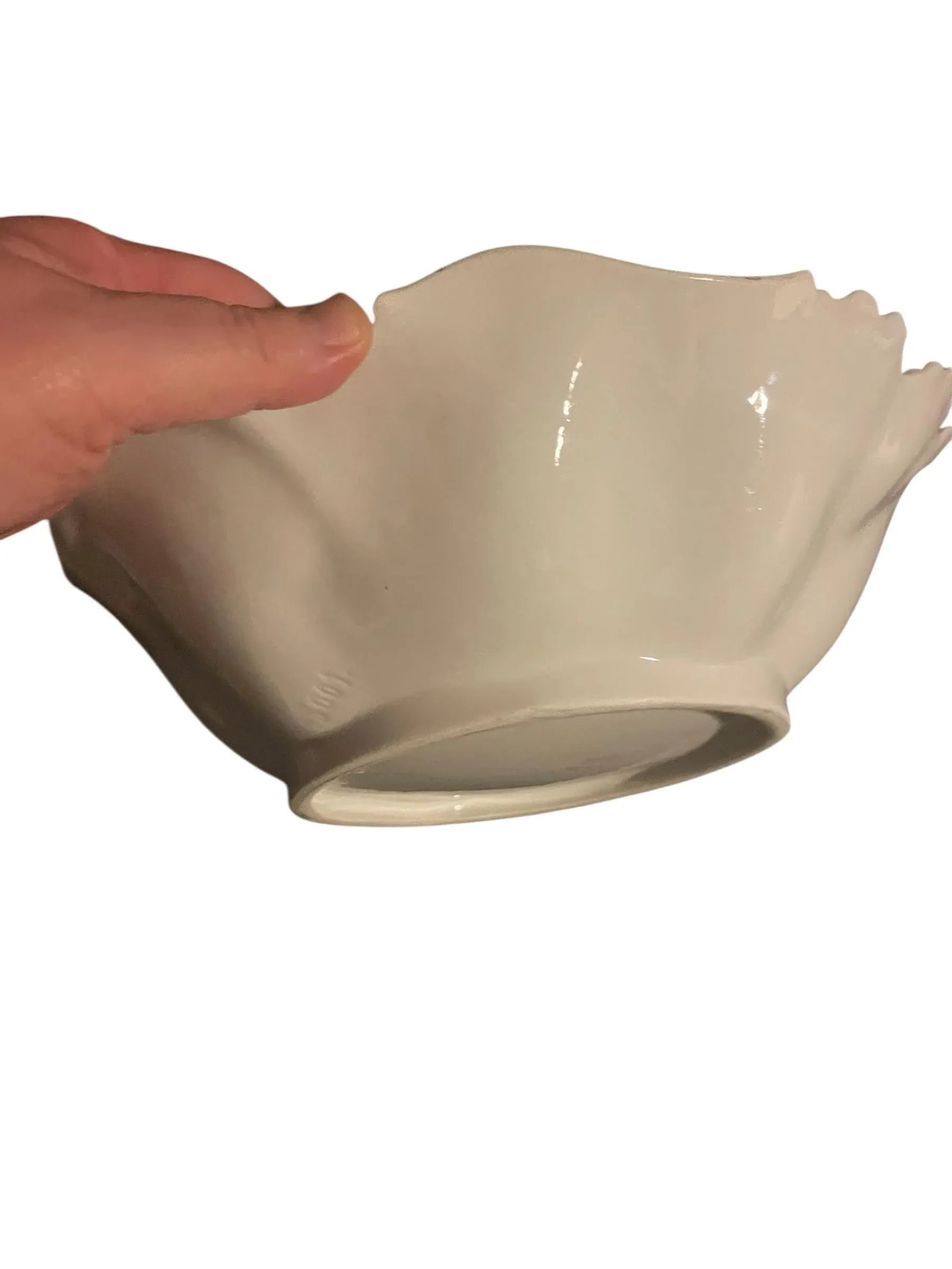 Antique German Porcelain China White/Floral Gold Scalloped Edge Serving Bowl - 2