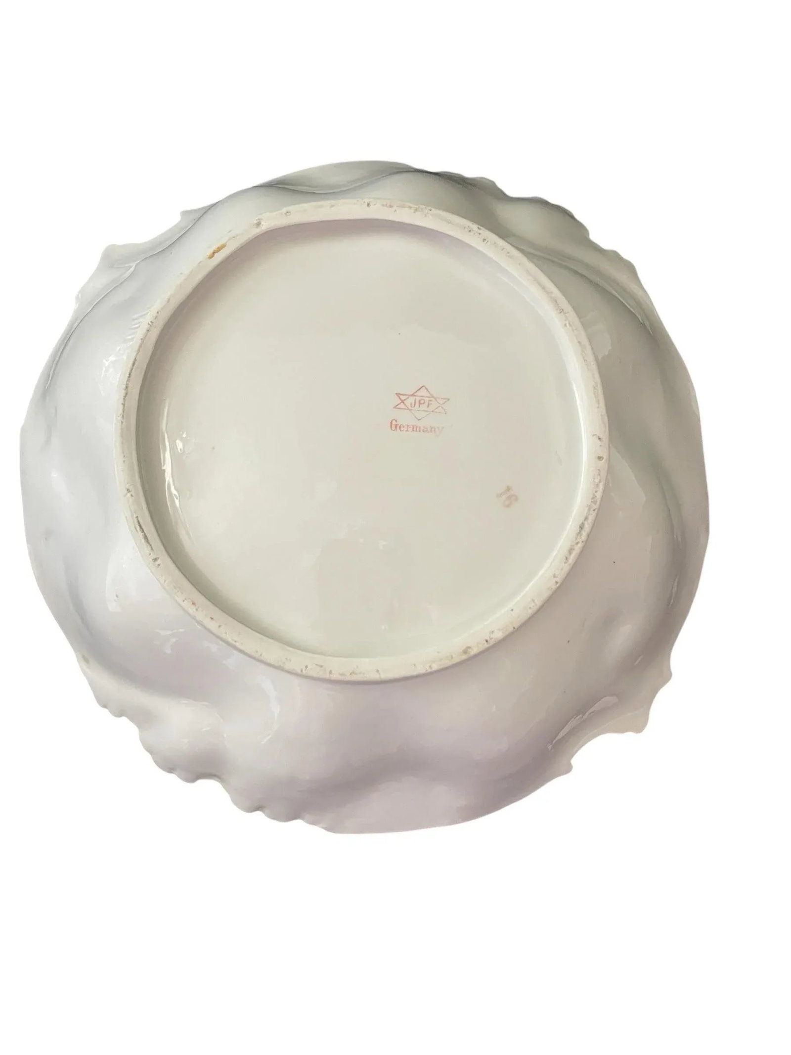 Antique German Porcelain China White/Floral Gold Scalloped Edge Serving Bowl - 3