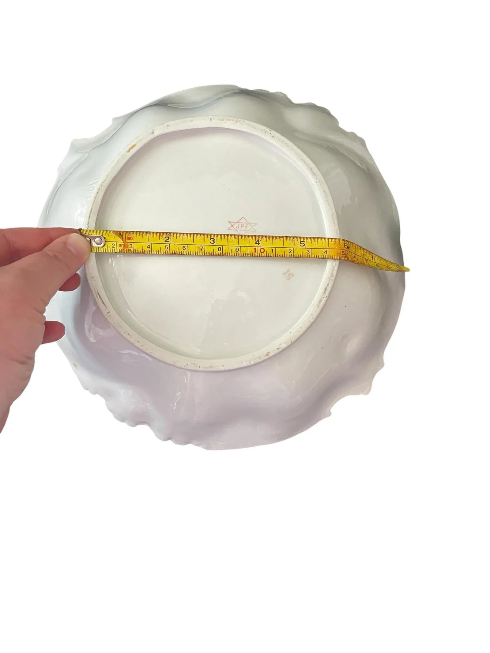 Antique German Porcelain China White/Floral Gold Scalloped Edge Serving Bowl - 8