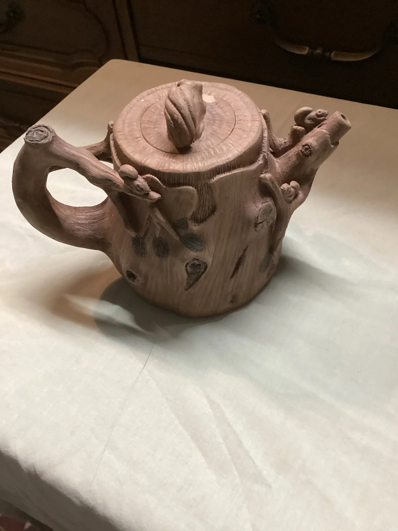 1970s Squirrel and Tree Trunk Tea Pot Yixing Style - 2