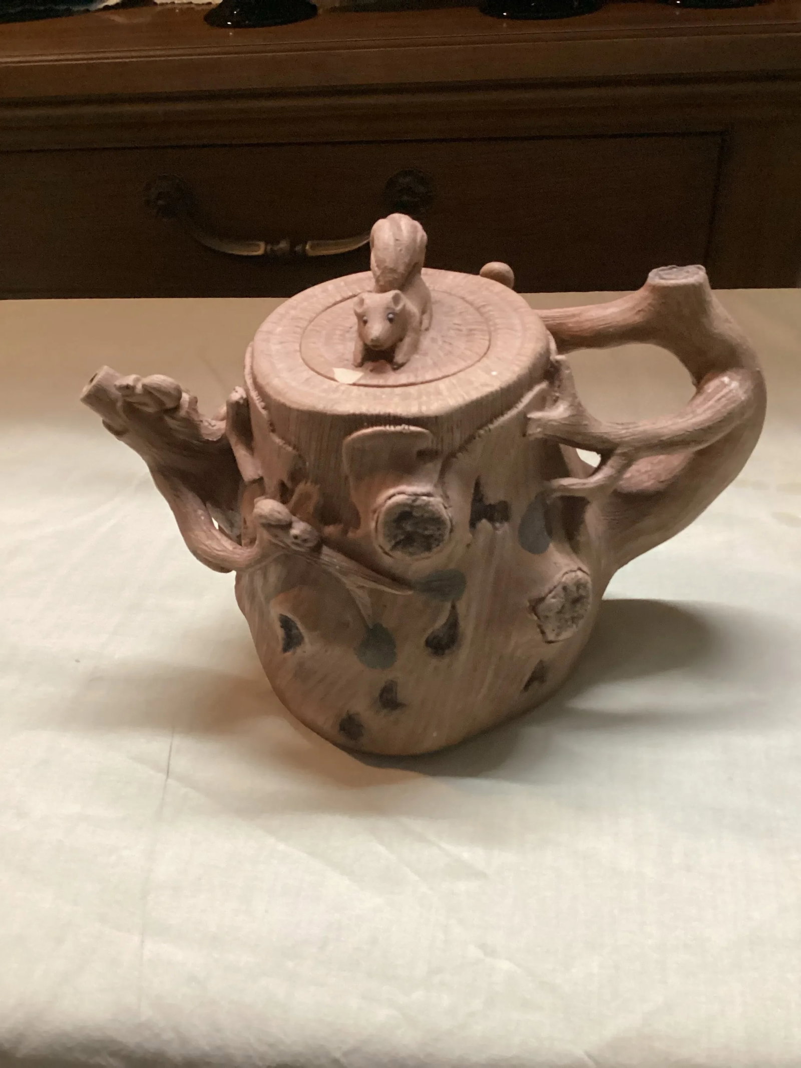 1970s Squirrel and Tree Trunk Tea Pot Yixing Style - 3