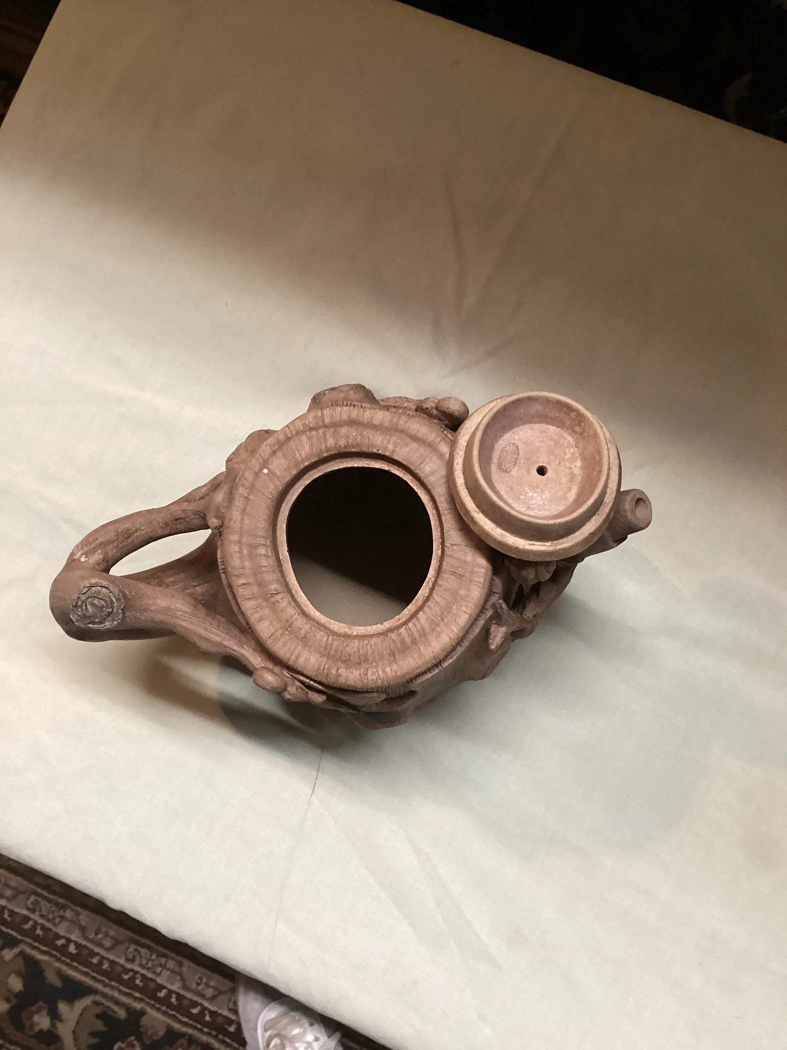 1970s Squirrel and Tree Trunk Tea Pot Yixing Style - 6
