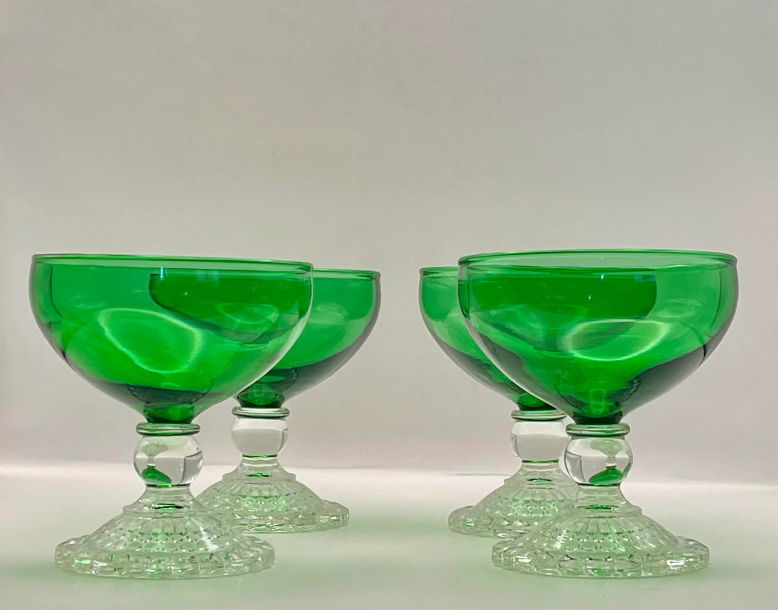 1950's Anchor Hocking Forest Green Champagne/ Sherbet Glasses- Set of 4 - 2