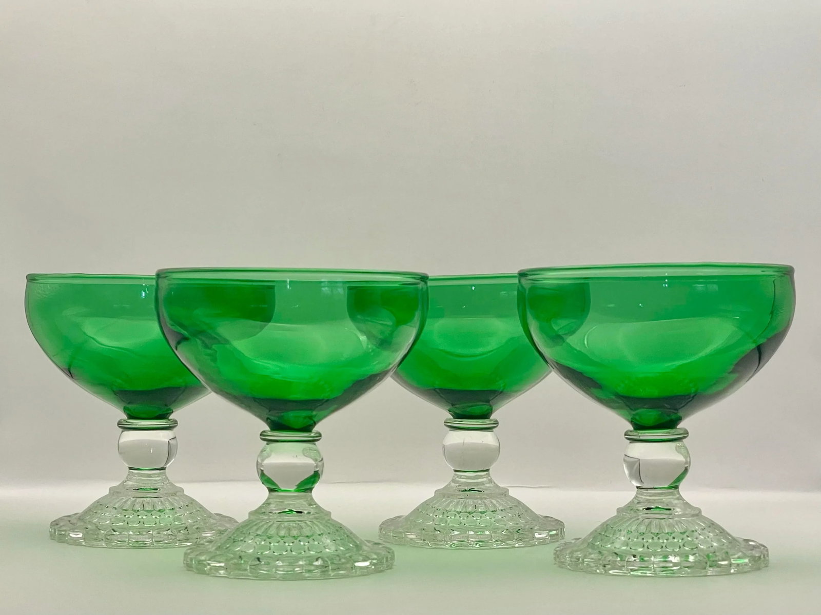 1950's Anchor Hocking Forest Green Champagne/ Sherbet Glasses- Set of 4 - 4