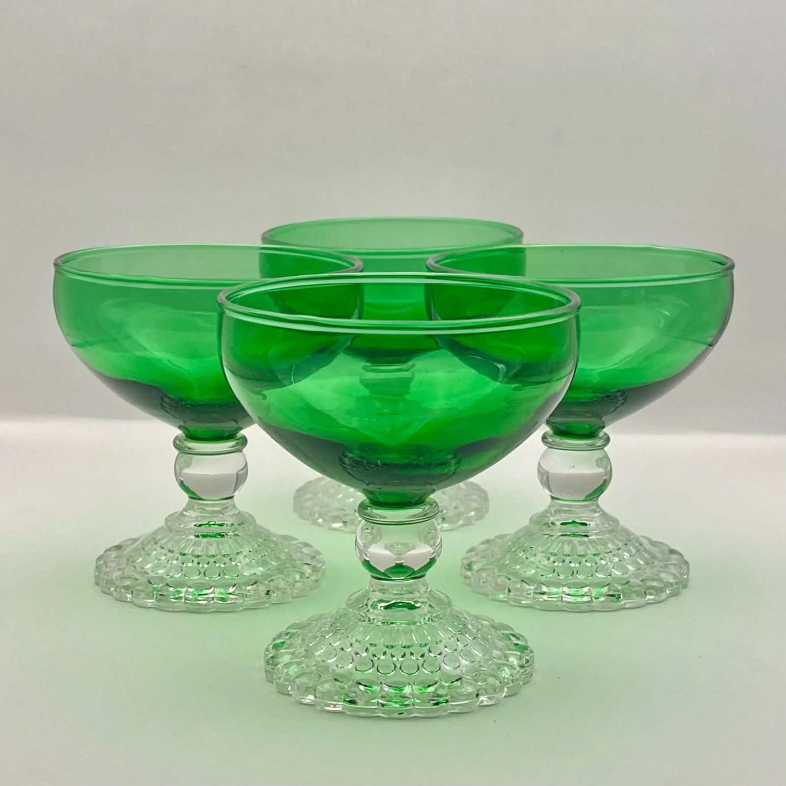 1950's Anchor Hocking Forest Green Champagne/ Sherbet Glasses- Set of 4 - 6